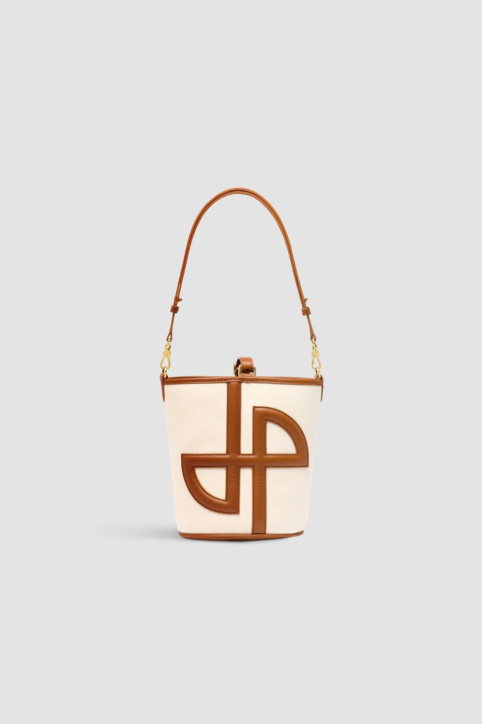 Patou BA025 sac seau moyen cuir caramel toile