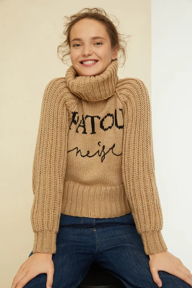 Patou KN082 pull châtaigne laine mérinos col roulé