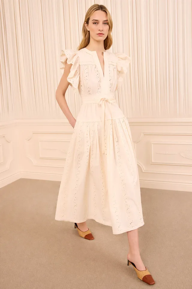 Ulla Johnson Dani FA260140 robe coton ivoire midi