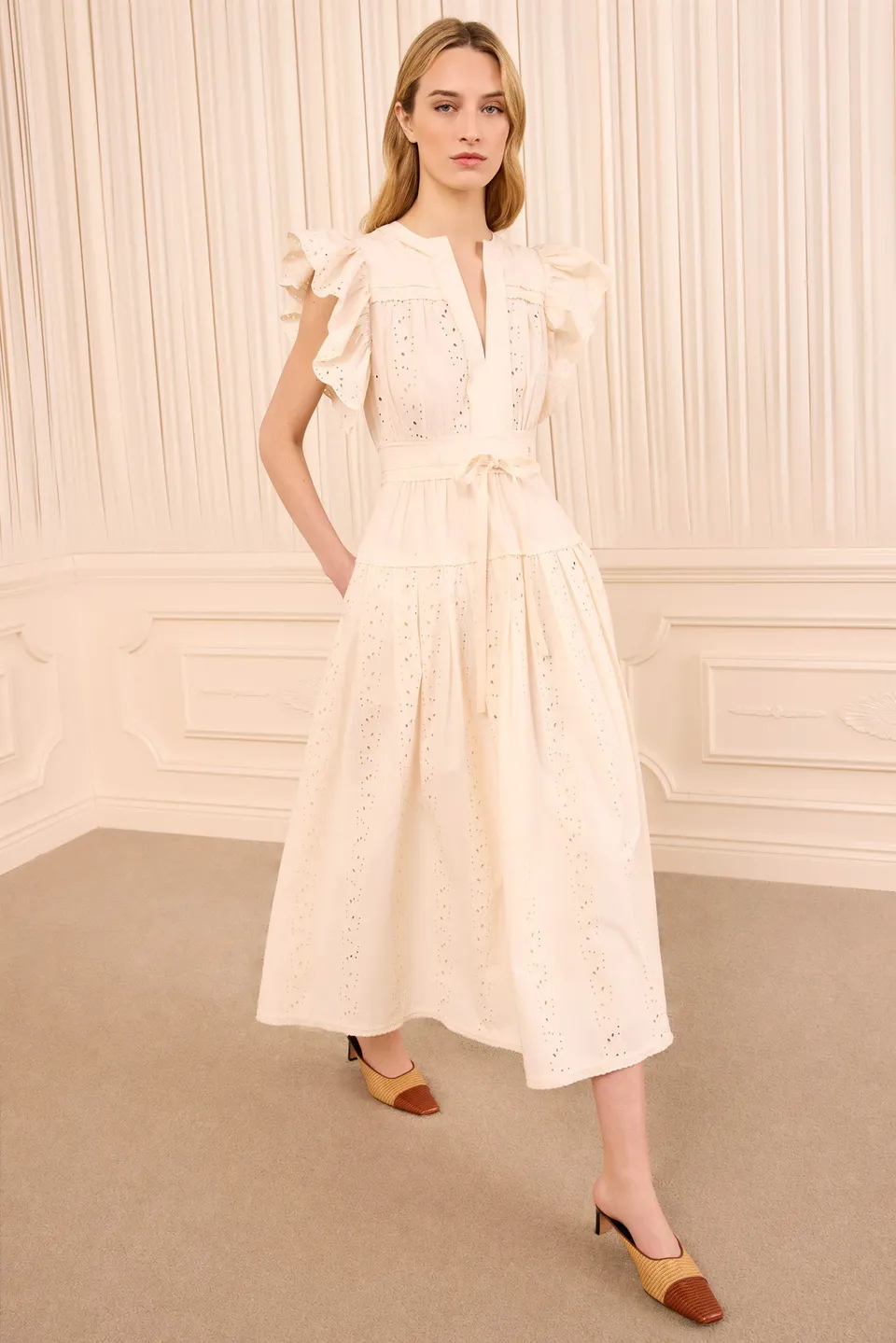 Ulla Johnson Dani FA260140 robe coton ivoire midi
