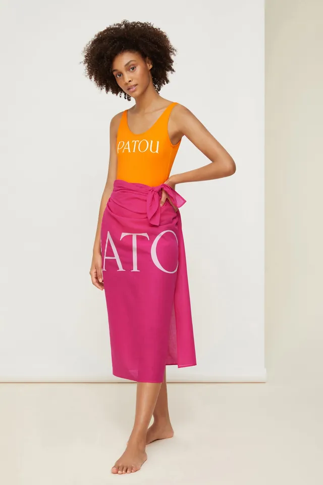 Patou AC014 paréo fuchsia coton bio logo blanc TU
