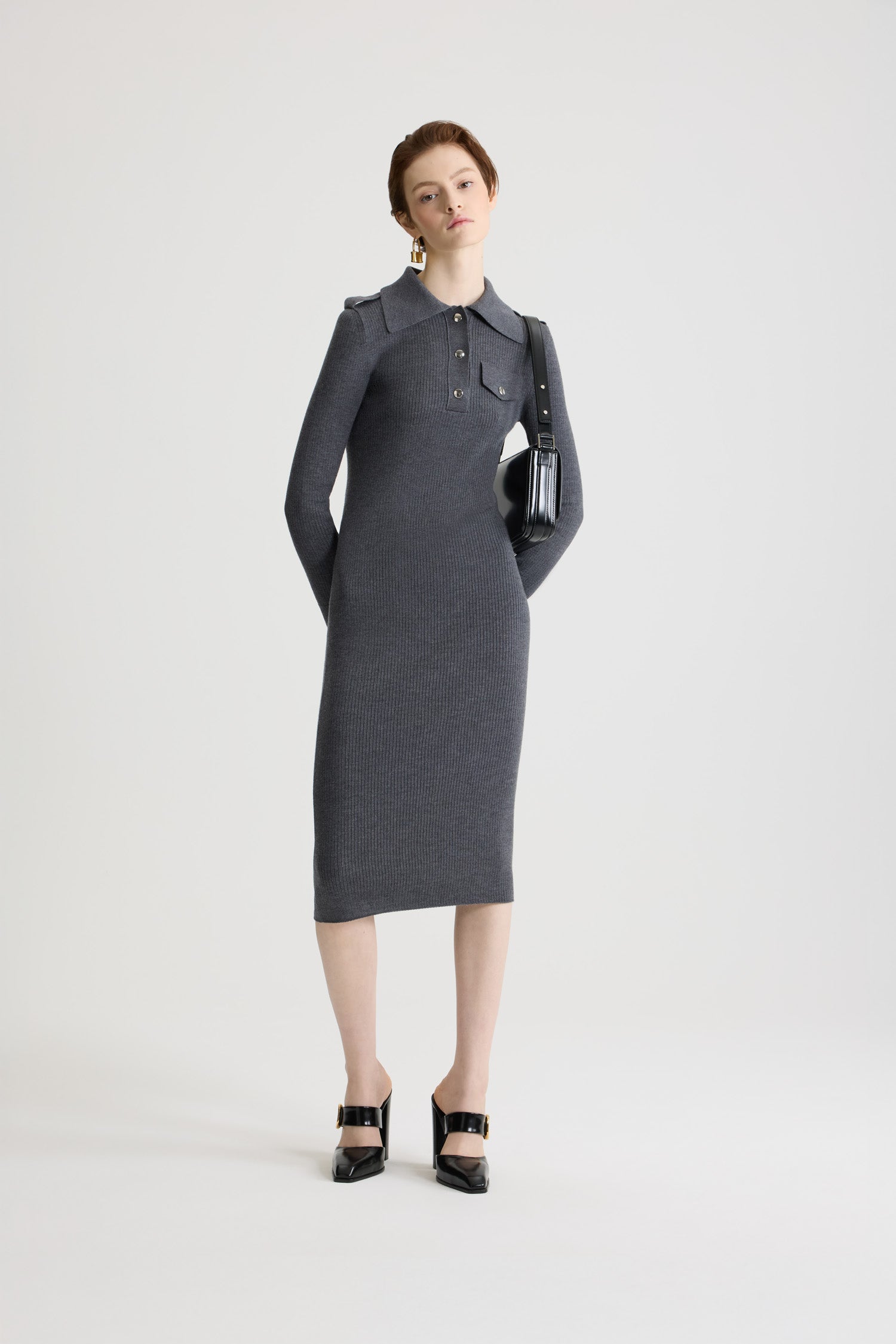 Patou KN268 H25KN2688040964G robe midi laine grise Mercury XS-XL