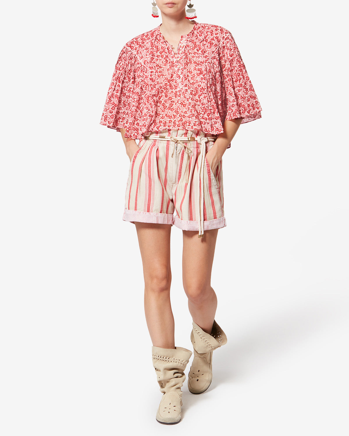 Isabel Marant Veelia top voile coton rouge coupe evasee