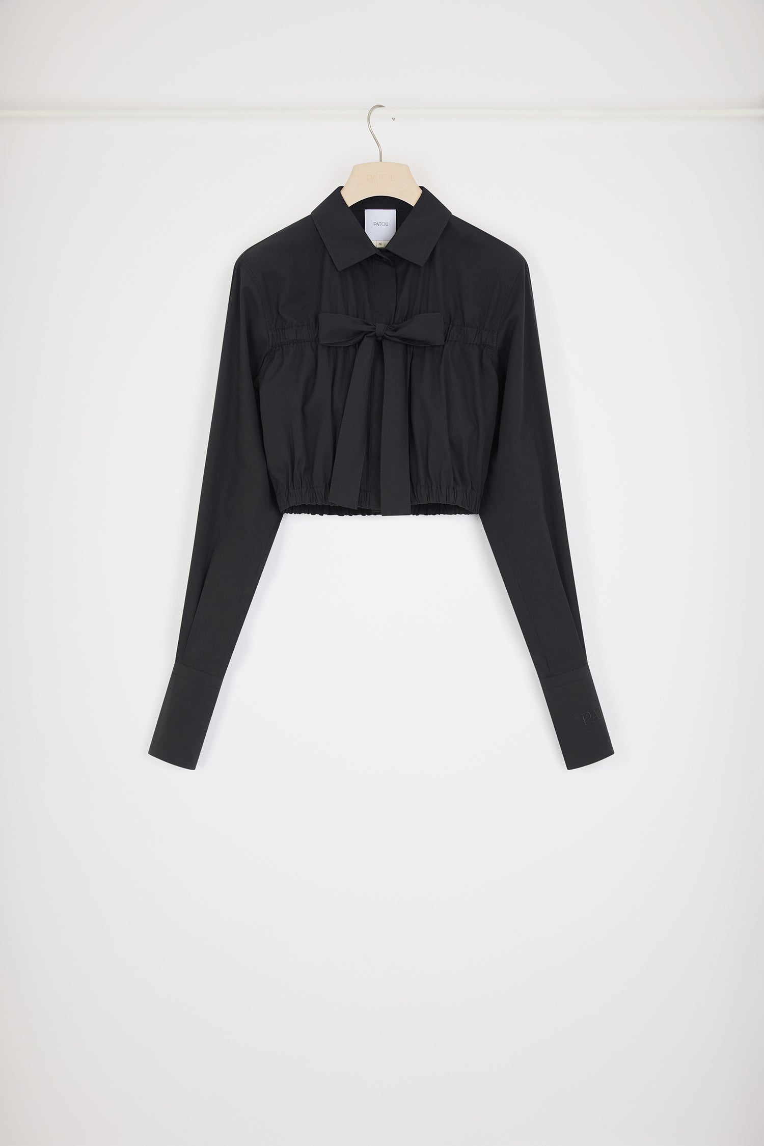 Patou BL029 blouse cropped coton noir à noeud