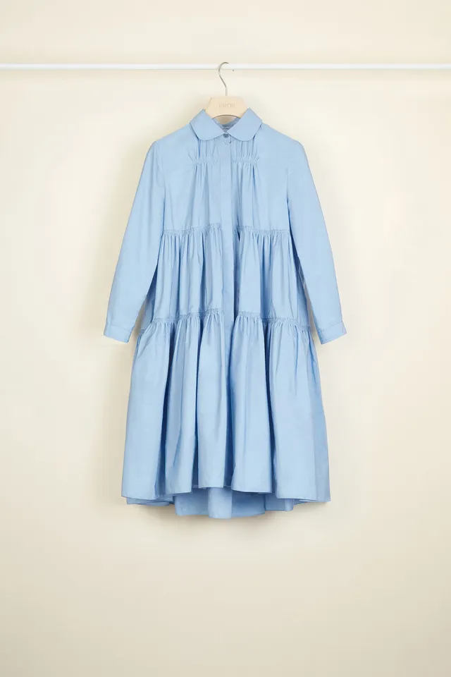 Patou Robes robe chemise faille P20DR030 bleue volants