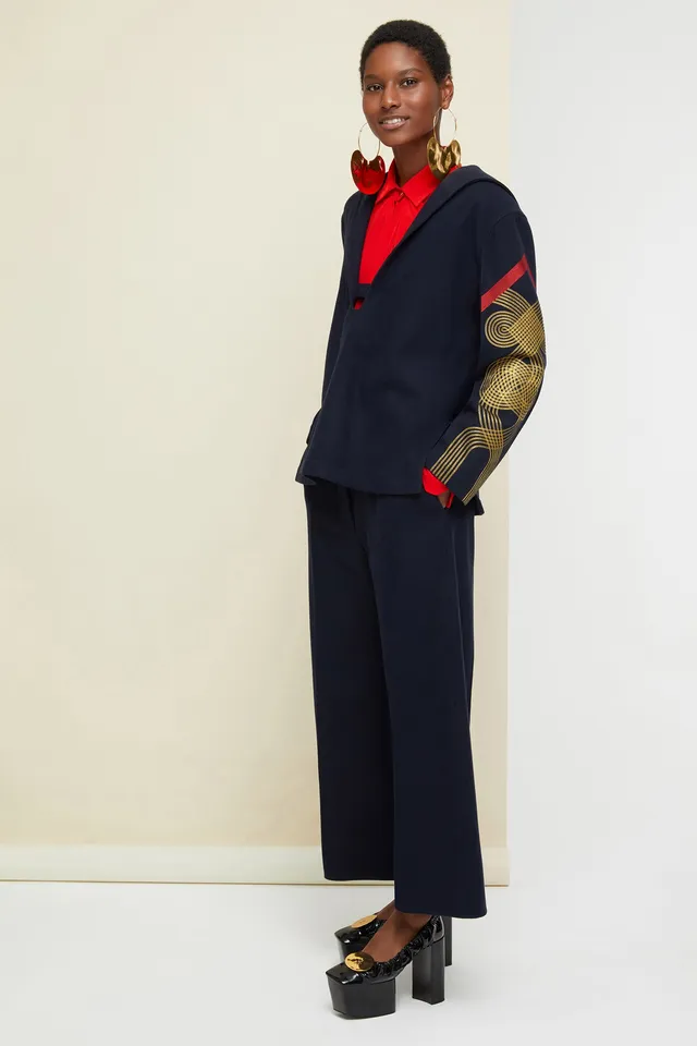Patou OU004 tunique sailor laine cachemire navy brodée