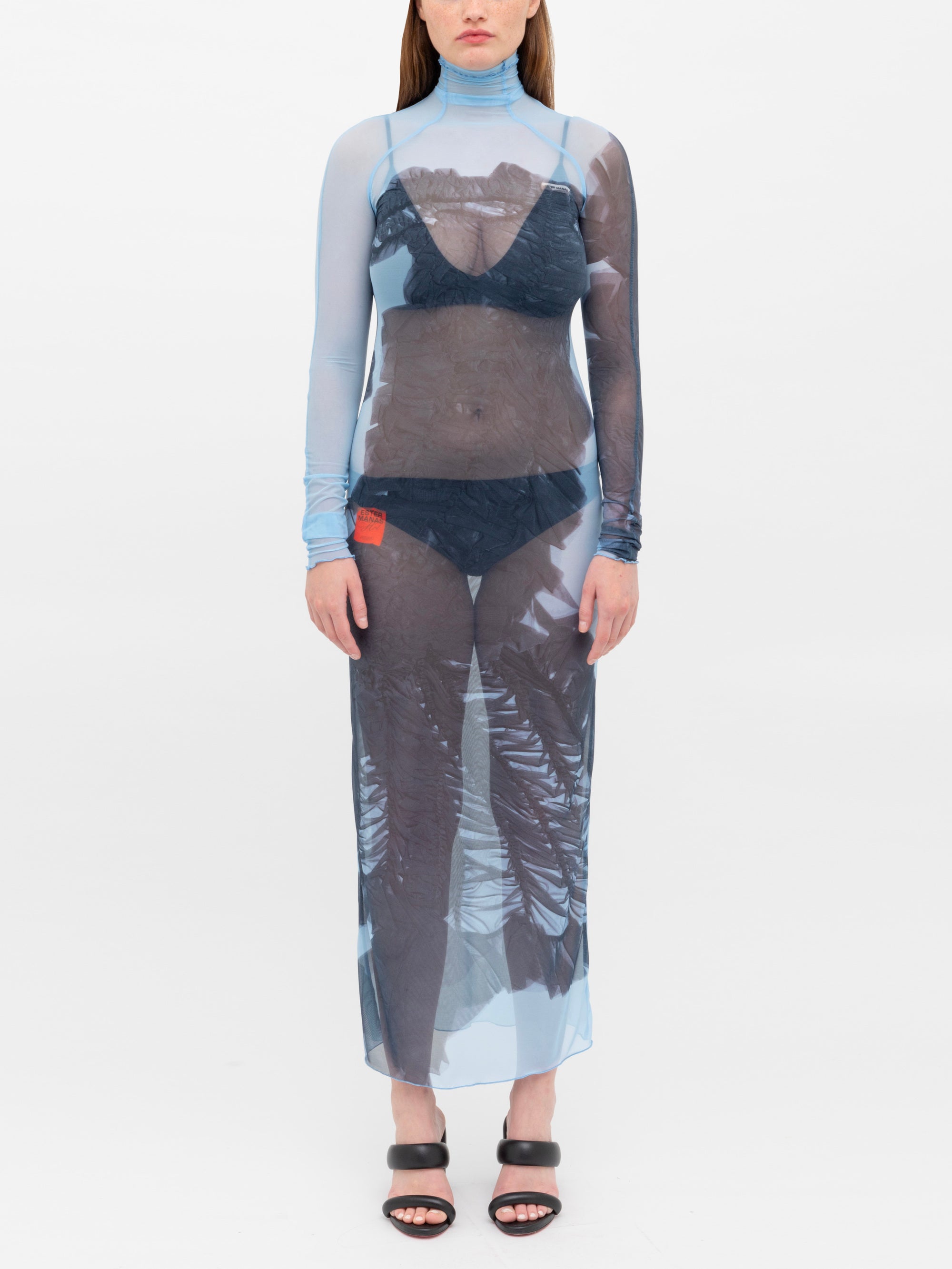 Ester Manas Mesh Print Long Dress robe longue Blue Scan