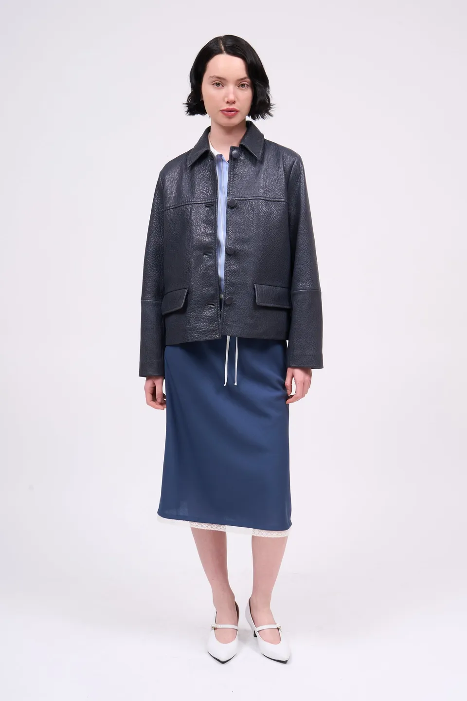 Paul & Joe Blake veste cuir agneau indigo bubble