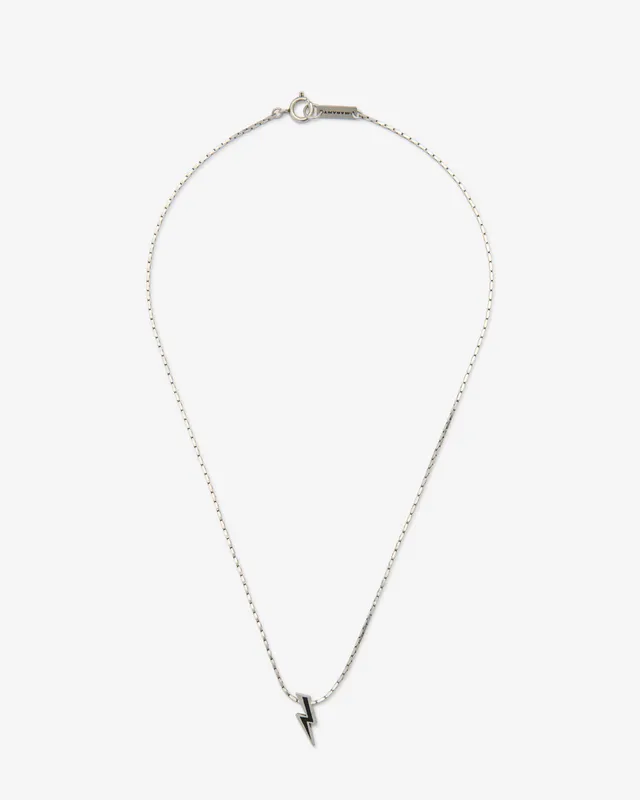 Isabel Marant Flash collier noir argenté pendentif éclair