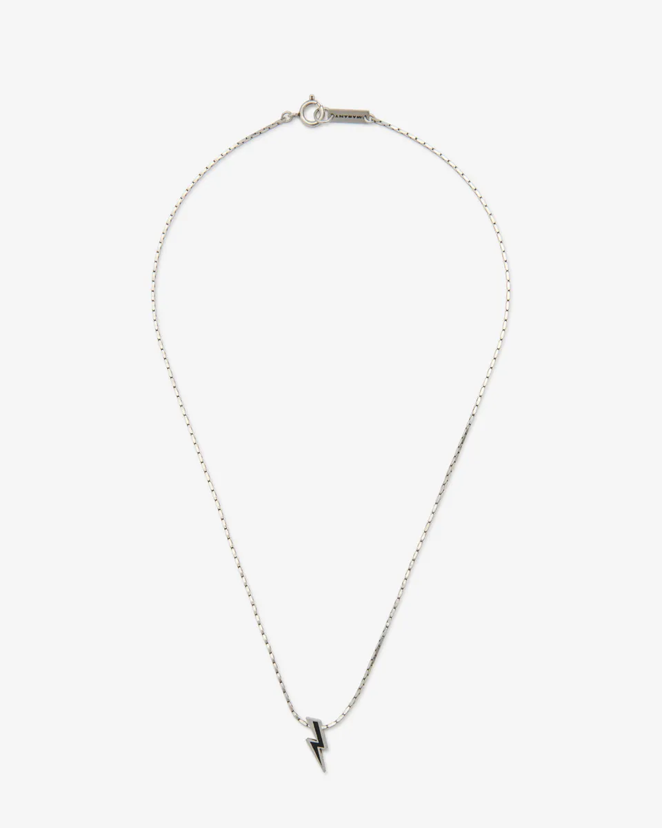 Isabel Marant Flash collier noir argenté pendentif éclair