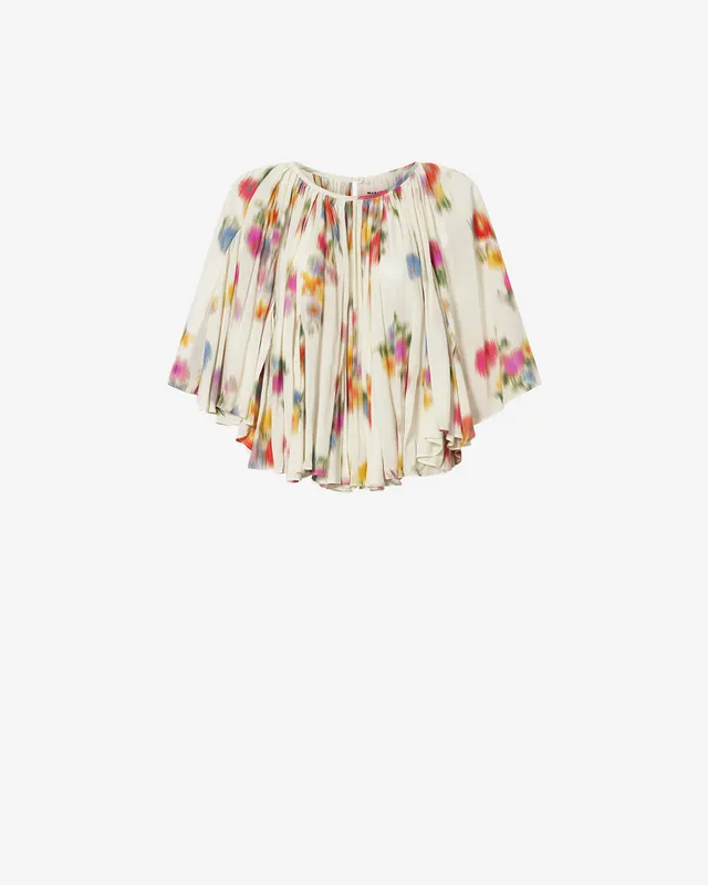 Isabel Marant Lara blouse imprime fleuri ecru manches courtes