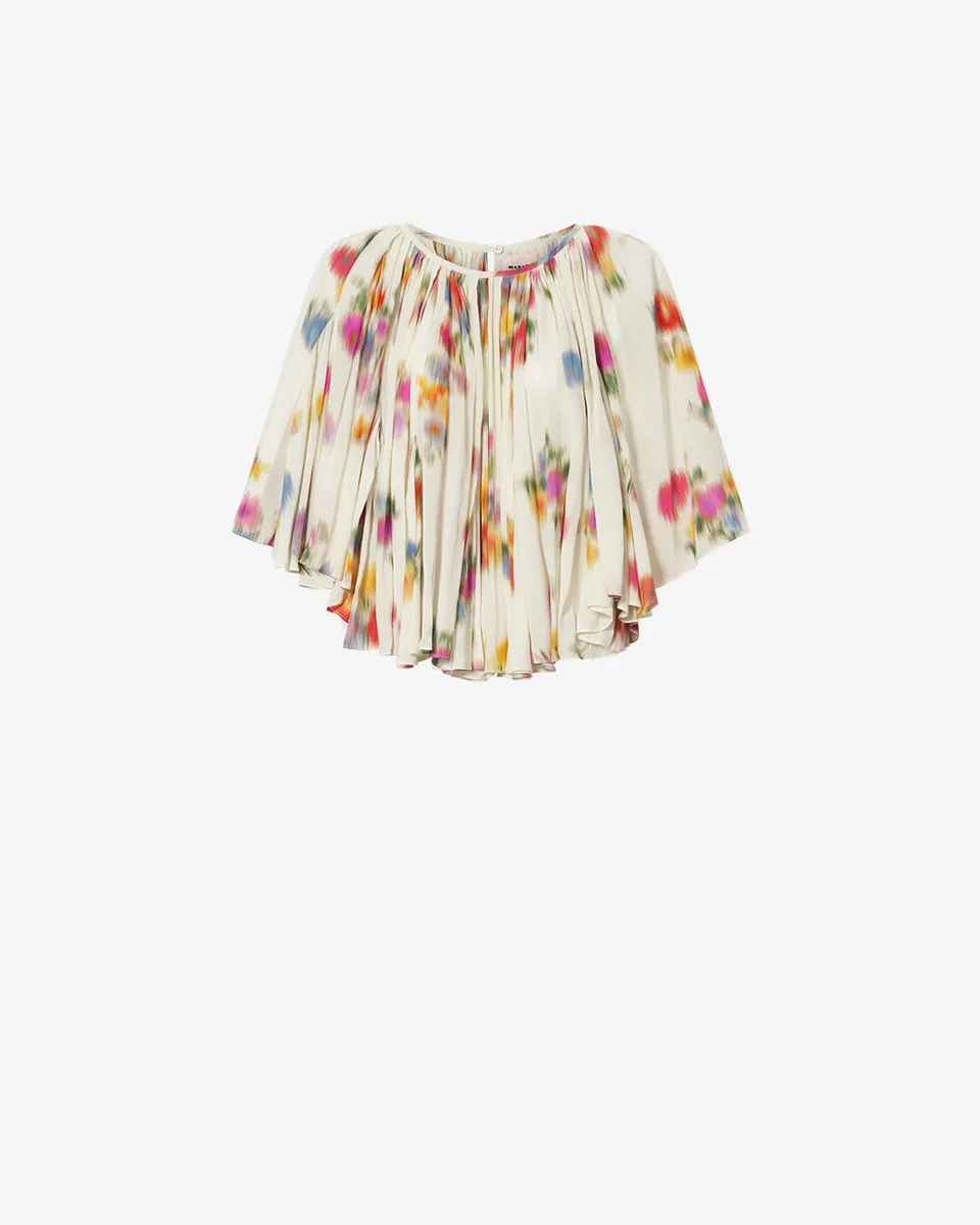Isabel Marant Lara blouse imprime fleuri ecru manches courtes