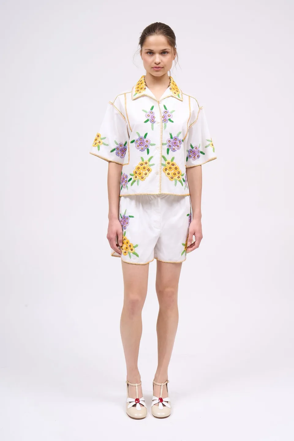 Paul & Joe Plagiste short popeline coton brodé blanc