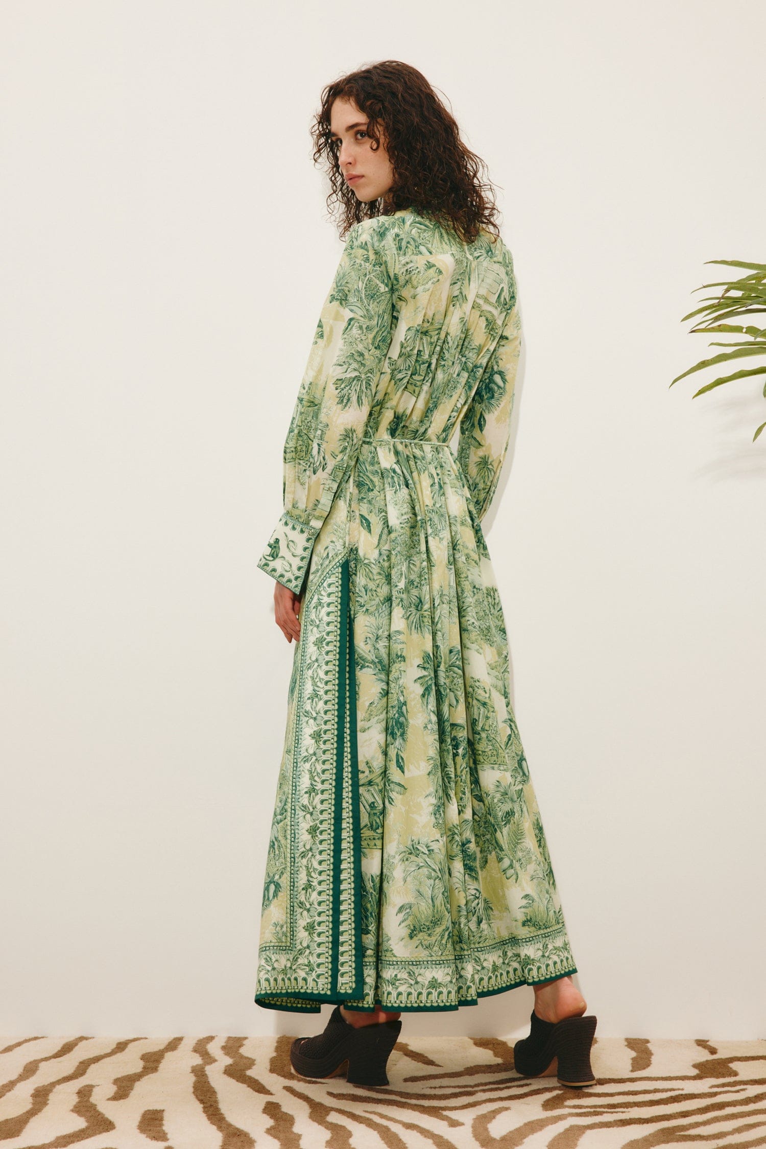 Alemais Sara robe chemise midi jungle coton soie AU6