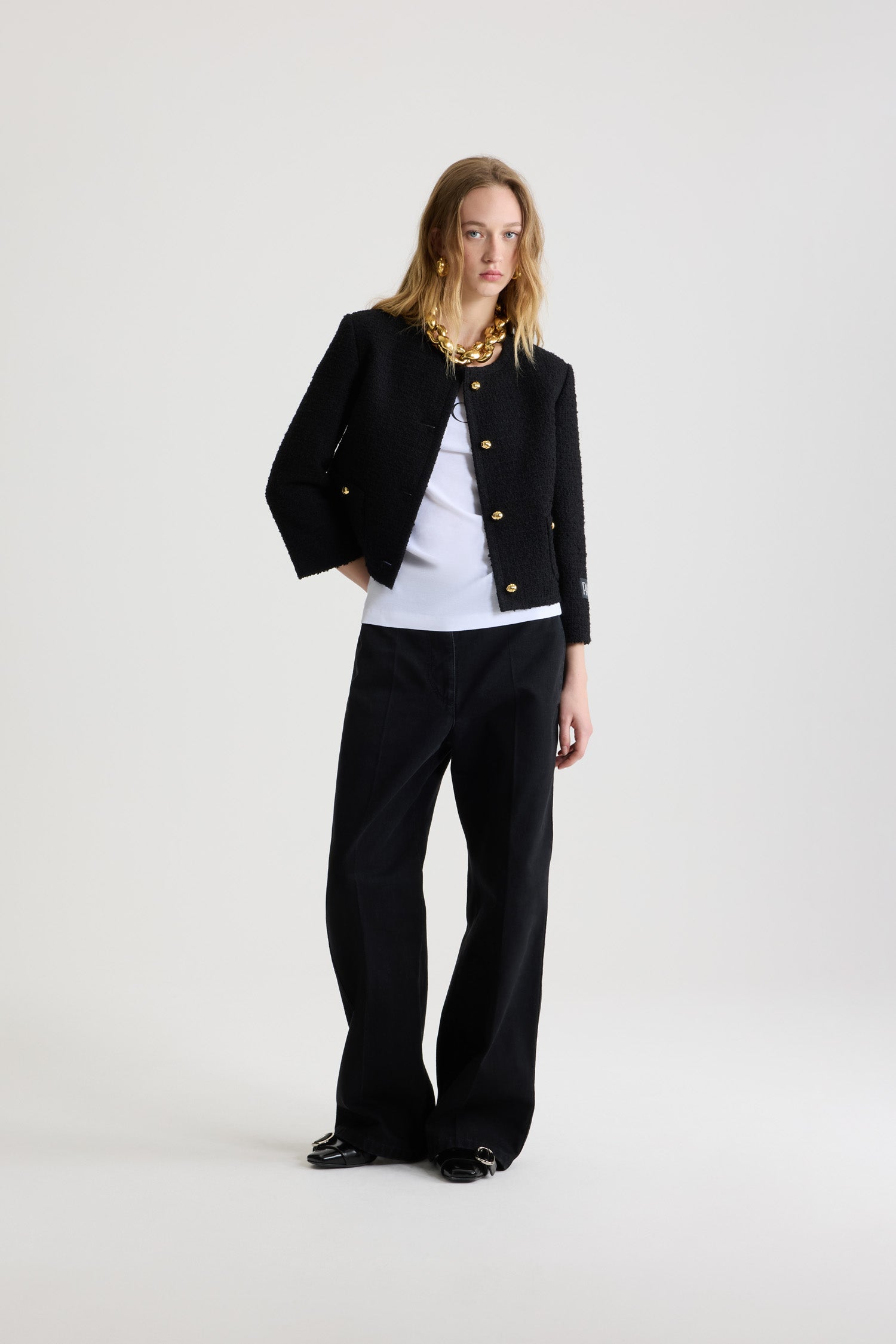 Patou JA062 veste tweed noir courte sans col laine