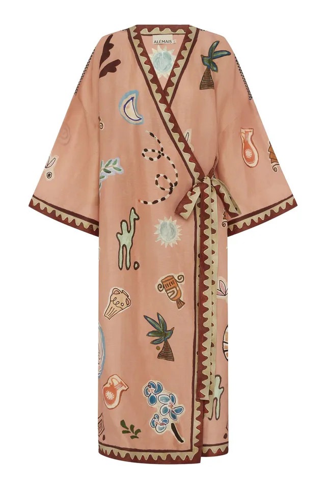 Alemaïs Laurence Wrap Midi Dress robe lin soie
