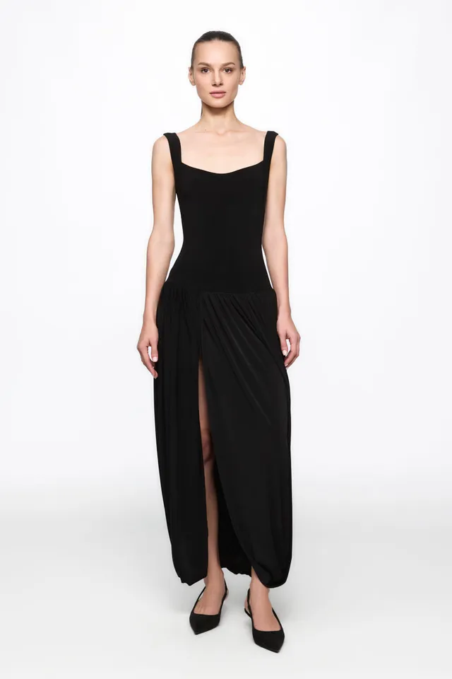ATU Body Couture robe corset midi noire drapée jersey
