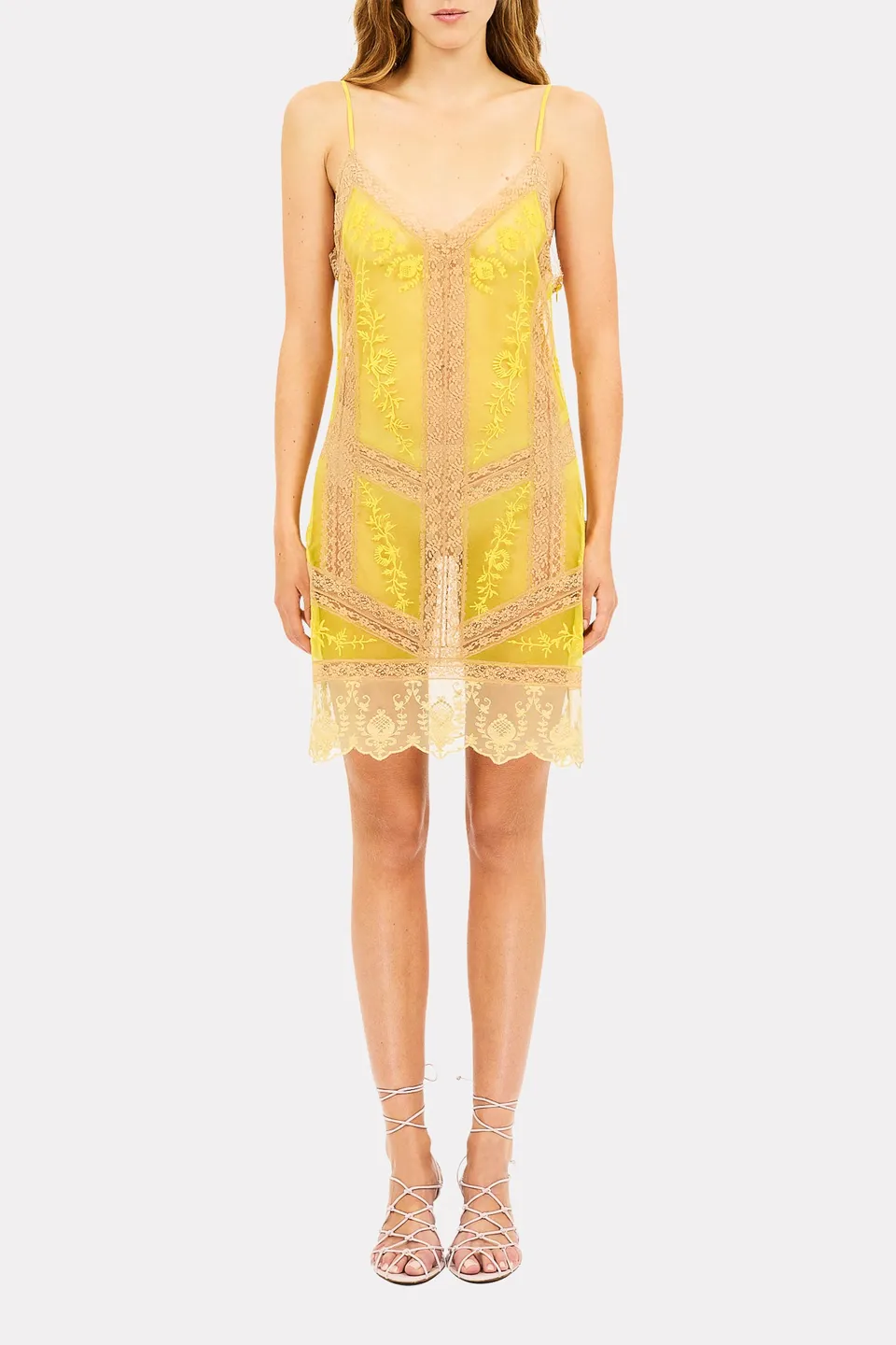 Ulla Johnson Paoline robe mini tulle golden blush dentelle