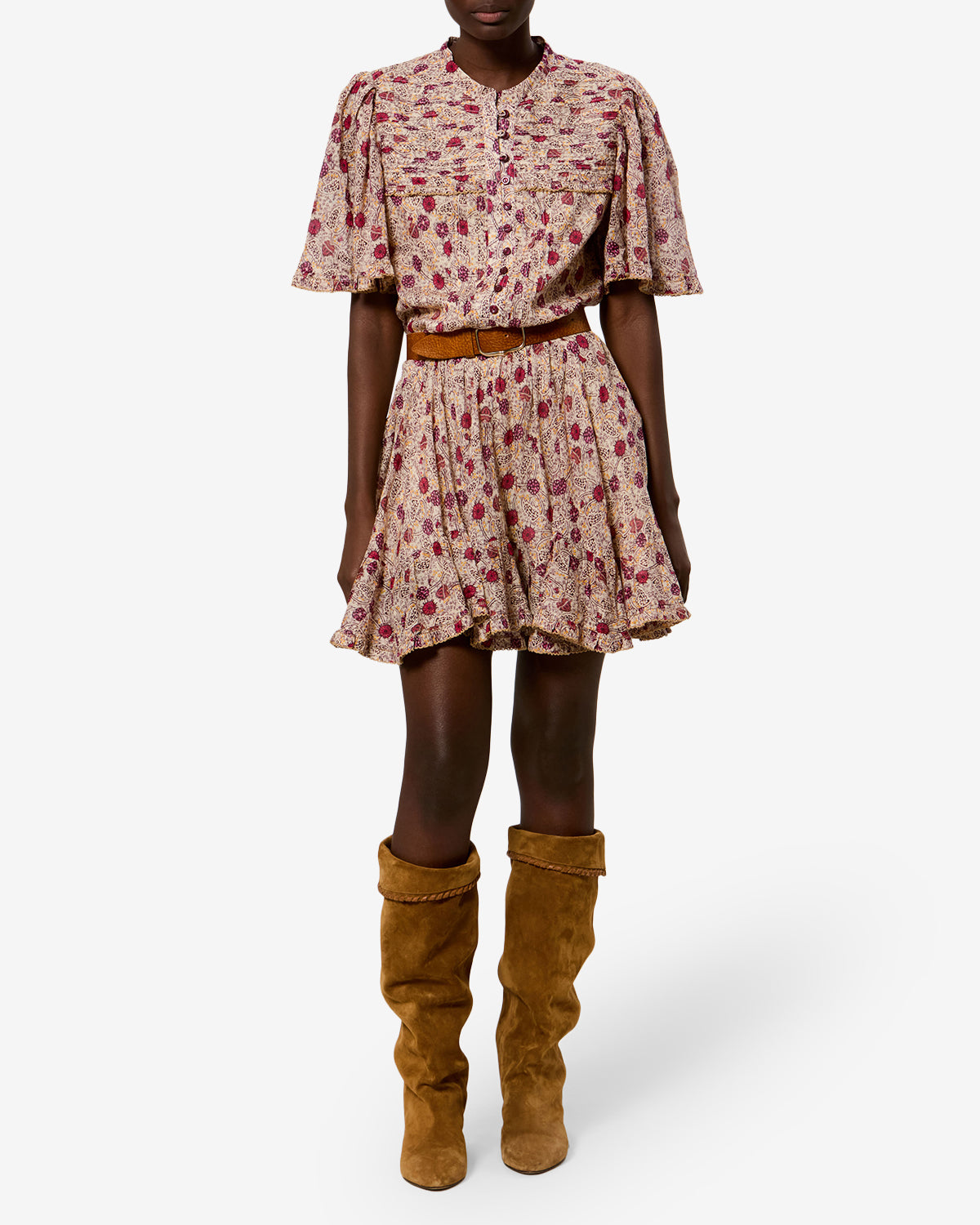 Isabel Marant Daynia Robe voile coton écru-framboise