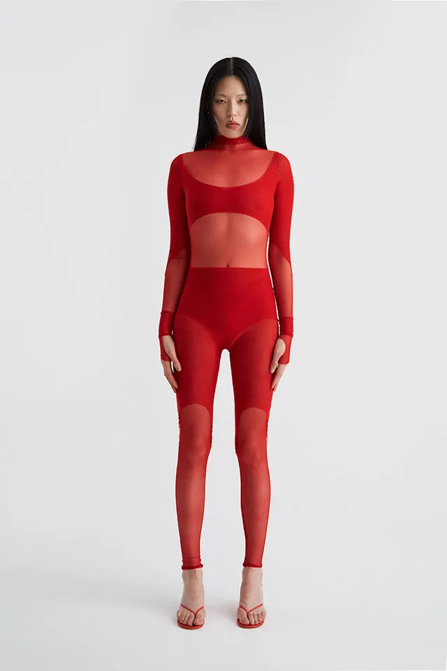 ATU Body Couture Soulmate Catsuit combi tulle rouge S