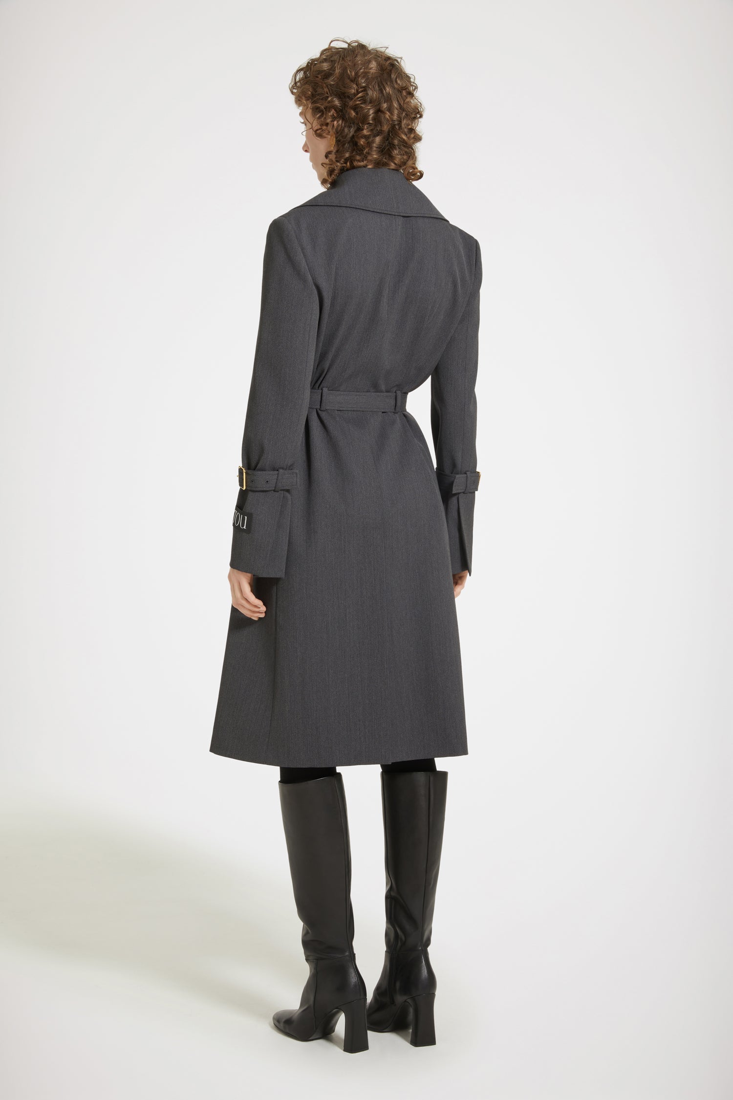 Patou OU025 trench anthracite twill laine ceinturé genou