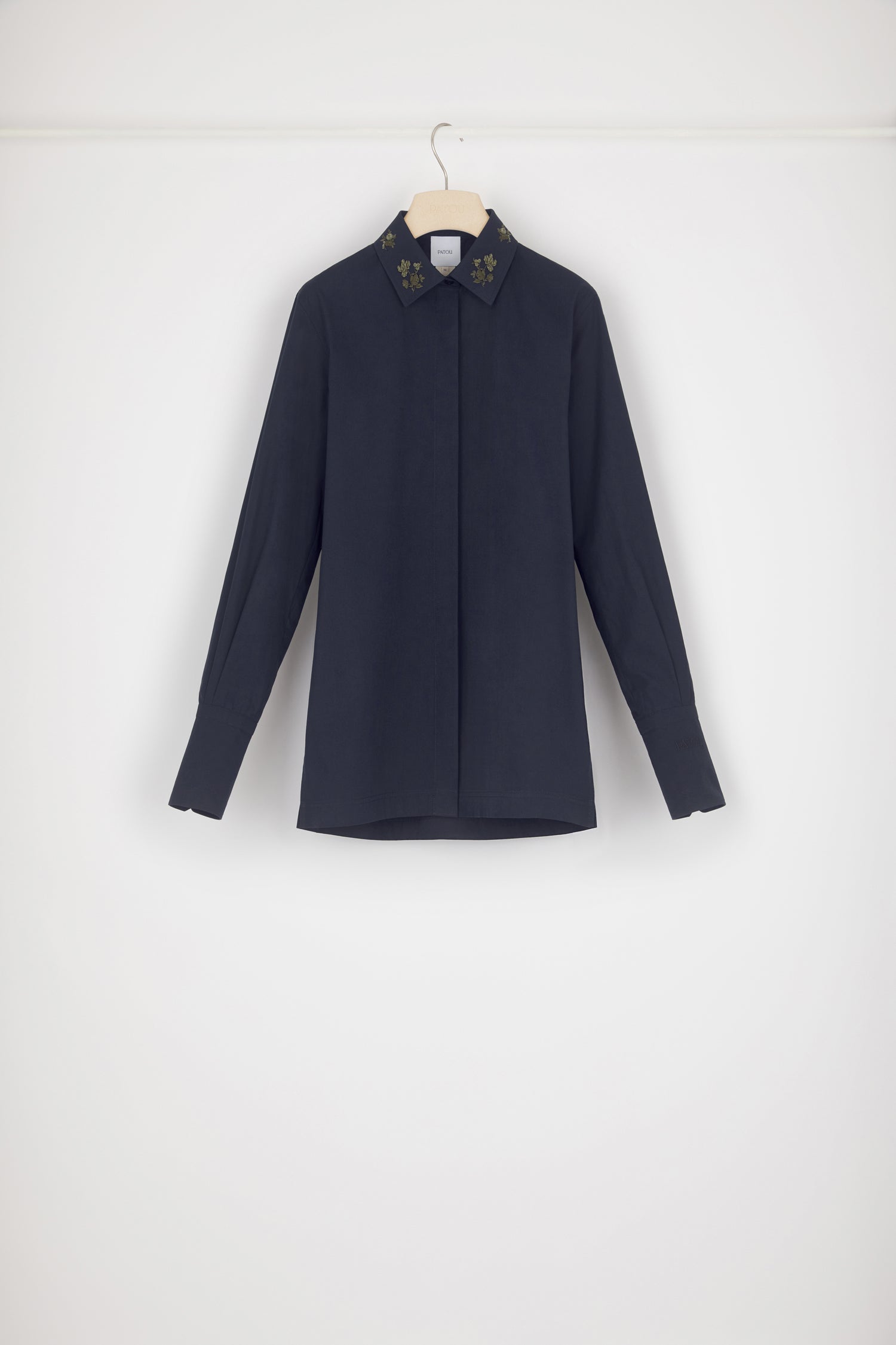 Patou BL019 chemise coton bleu nuit col brodé