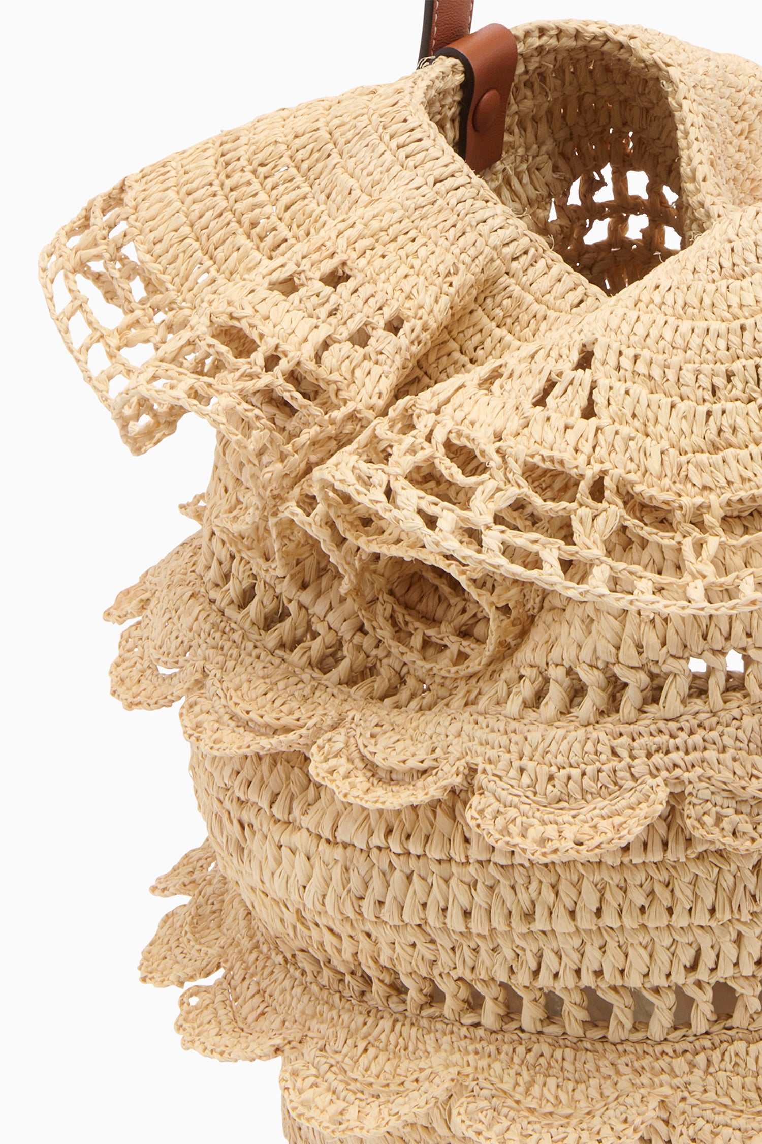 Ulla Johnson Marina PF261196 sac seau raphia Naturel volants