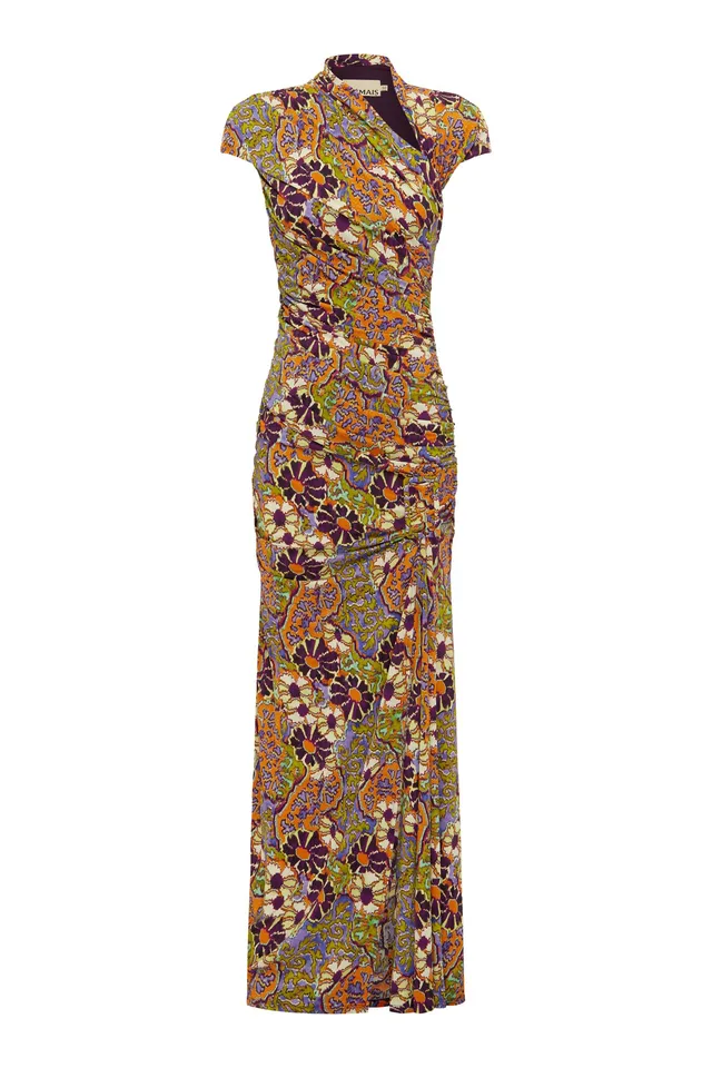 Alemais Joanna robe midi fendue fleurs recyclée