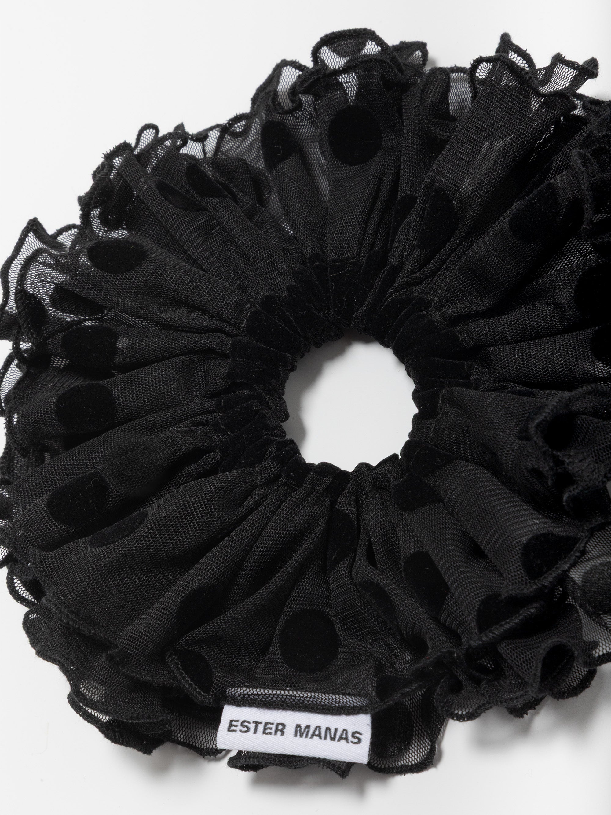 Ester Manas Scrunchies chouchou noir pois mesh 16 cm