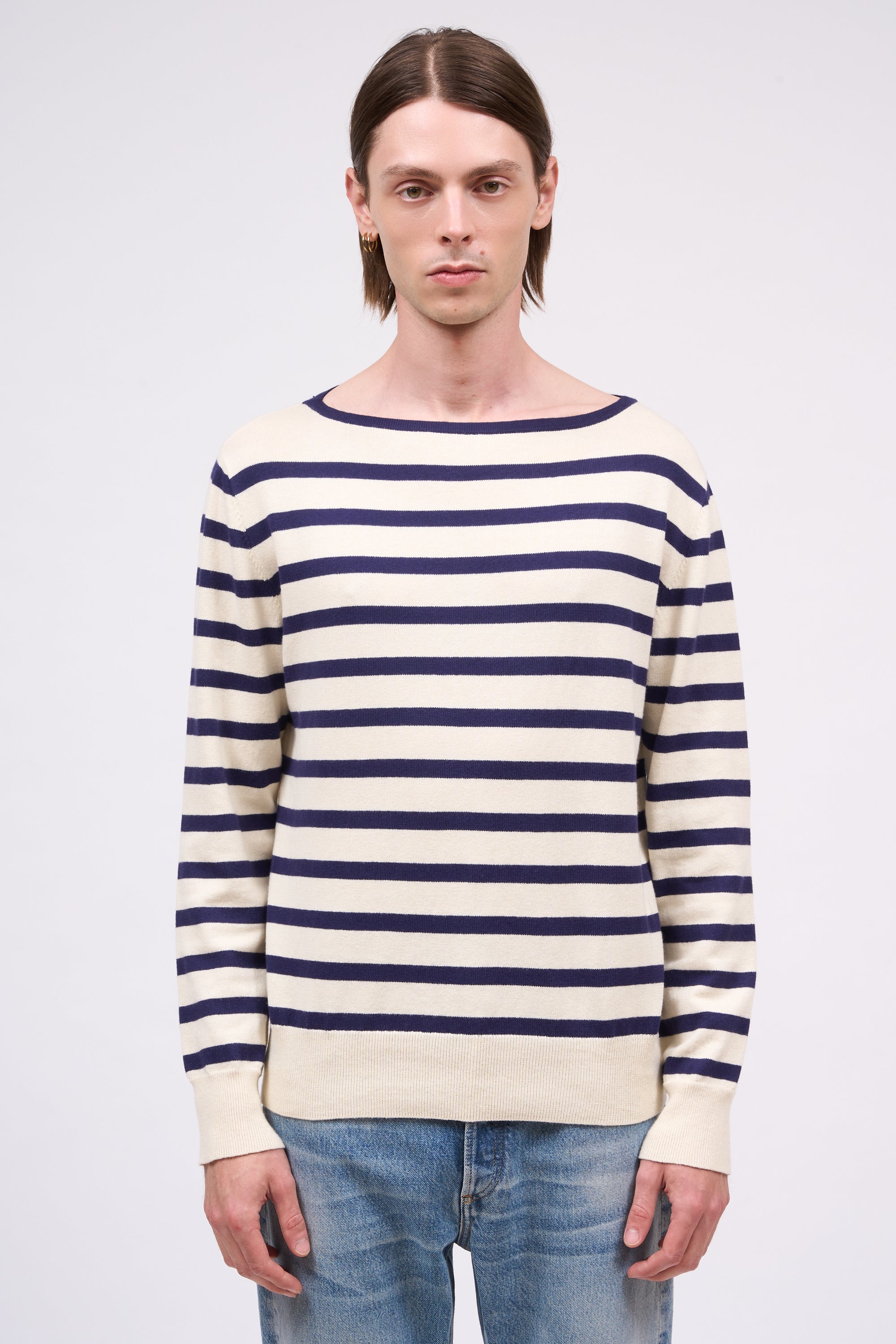 Paul & Joe Vannier pull marinière coton cachemire écru navy