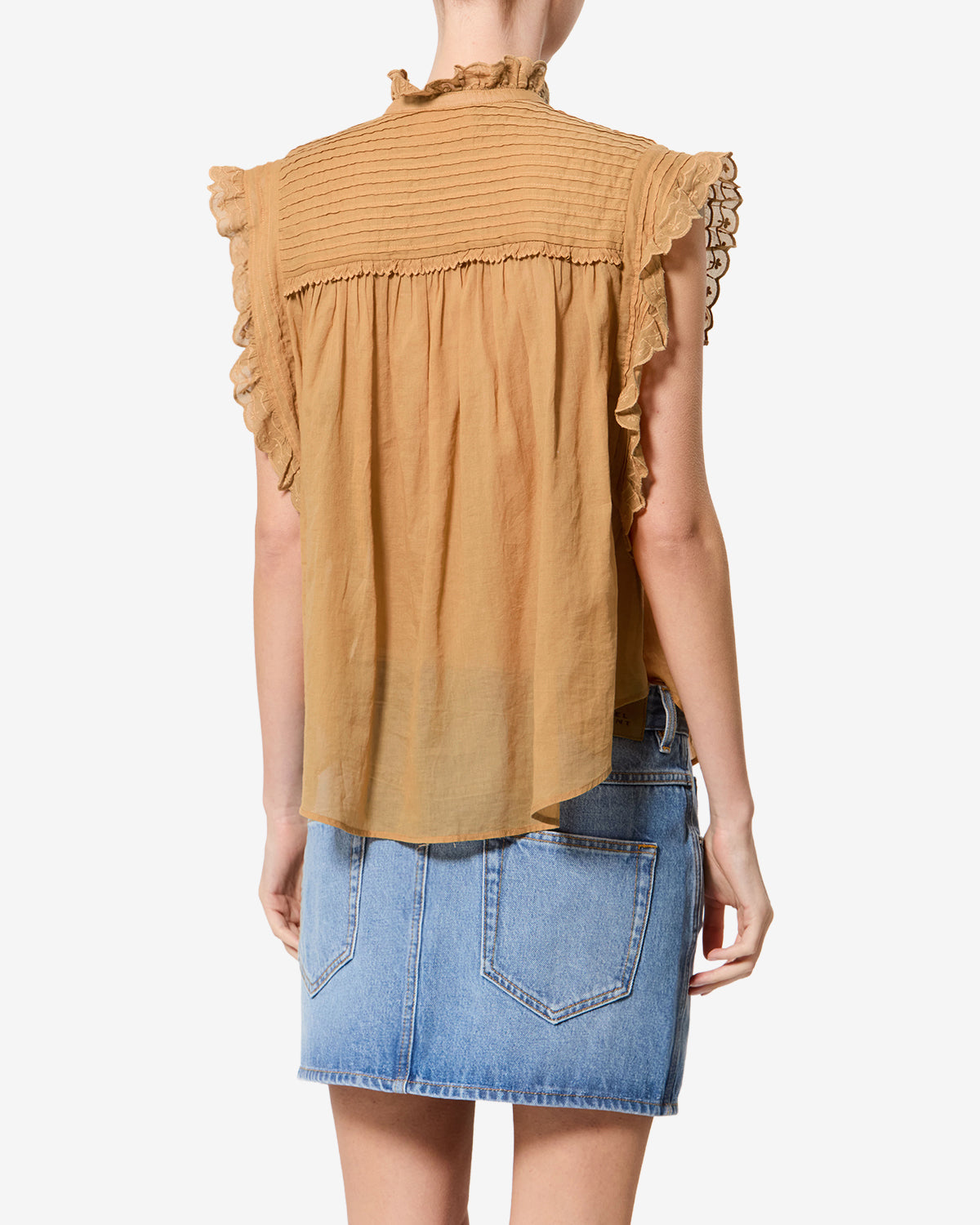 Isabel Marant Dersia top caramel voile coton brodé