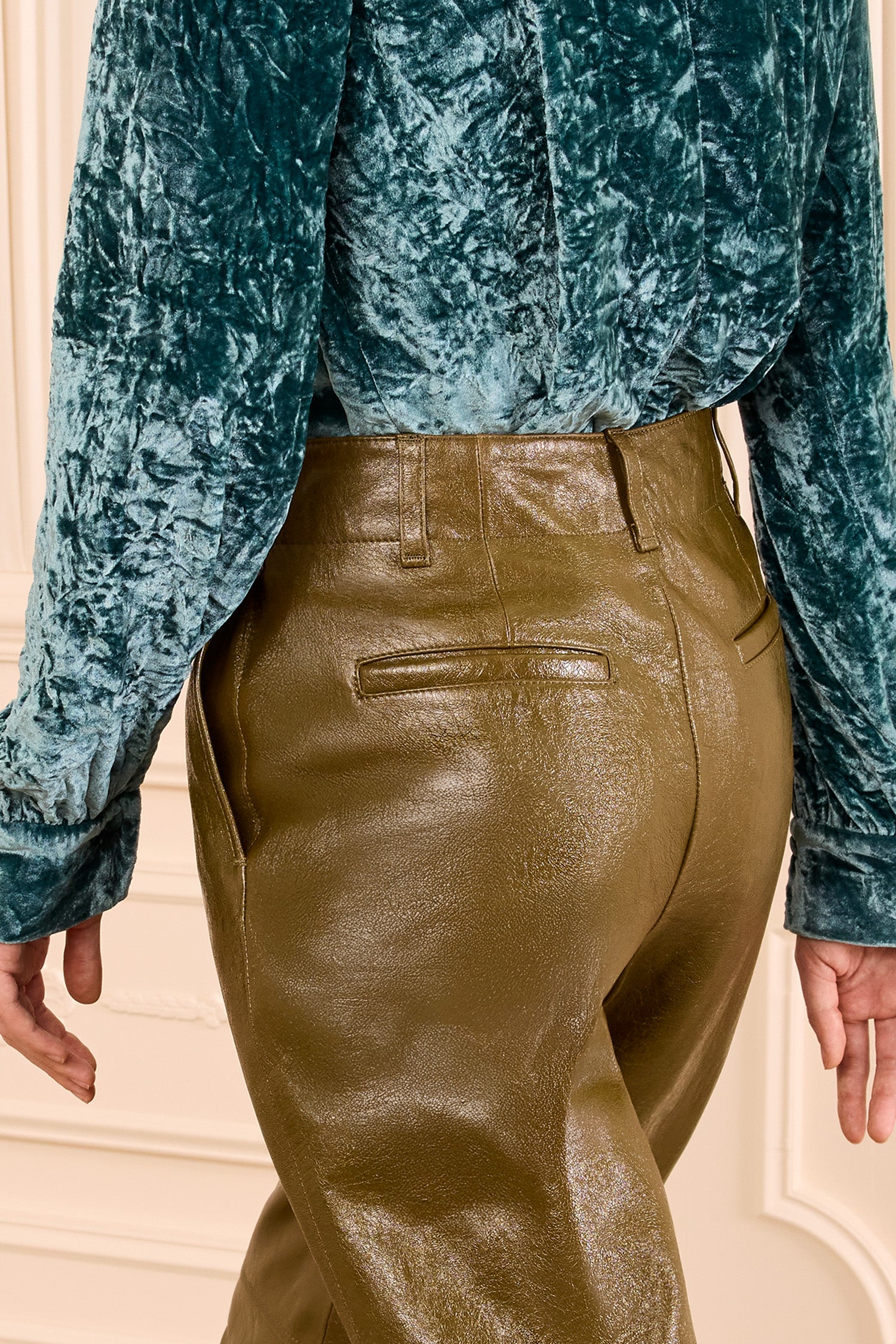 Ulla Johnson Keiran Pantalon Cuir Lichen Vert Fusele