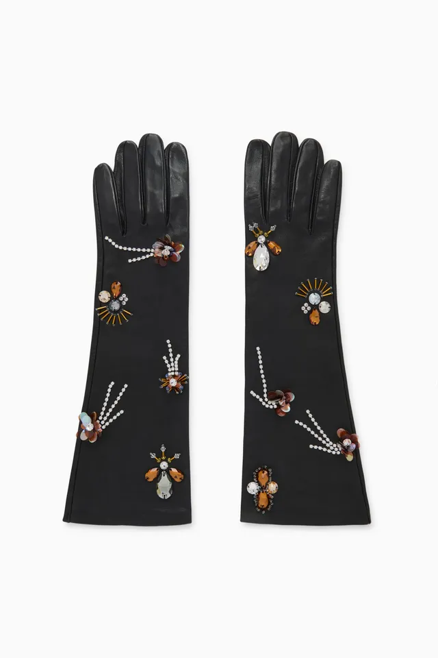 Ulla Johnson Laetitia Gants Cuir Noir Brodé S M L