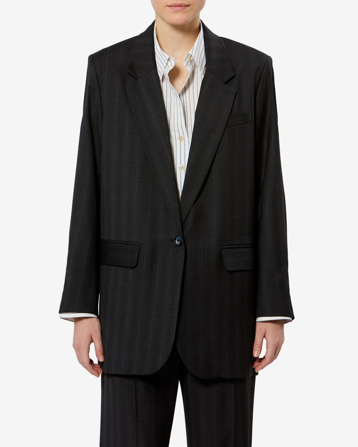 Isabel Marant Nerix veste tailleur laine anthracite carreaux