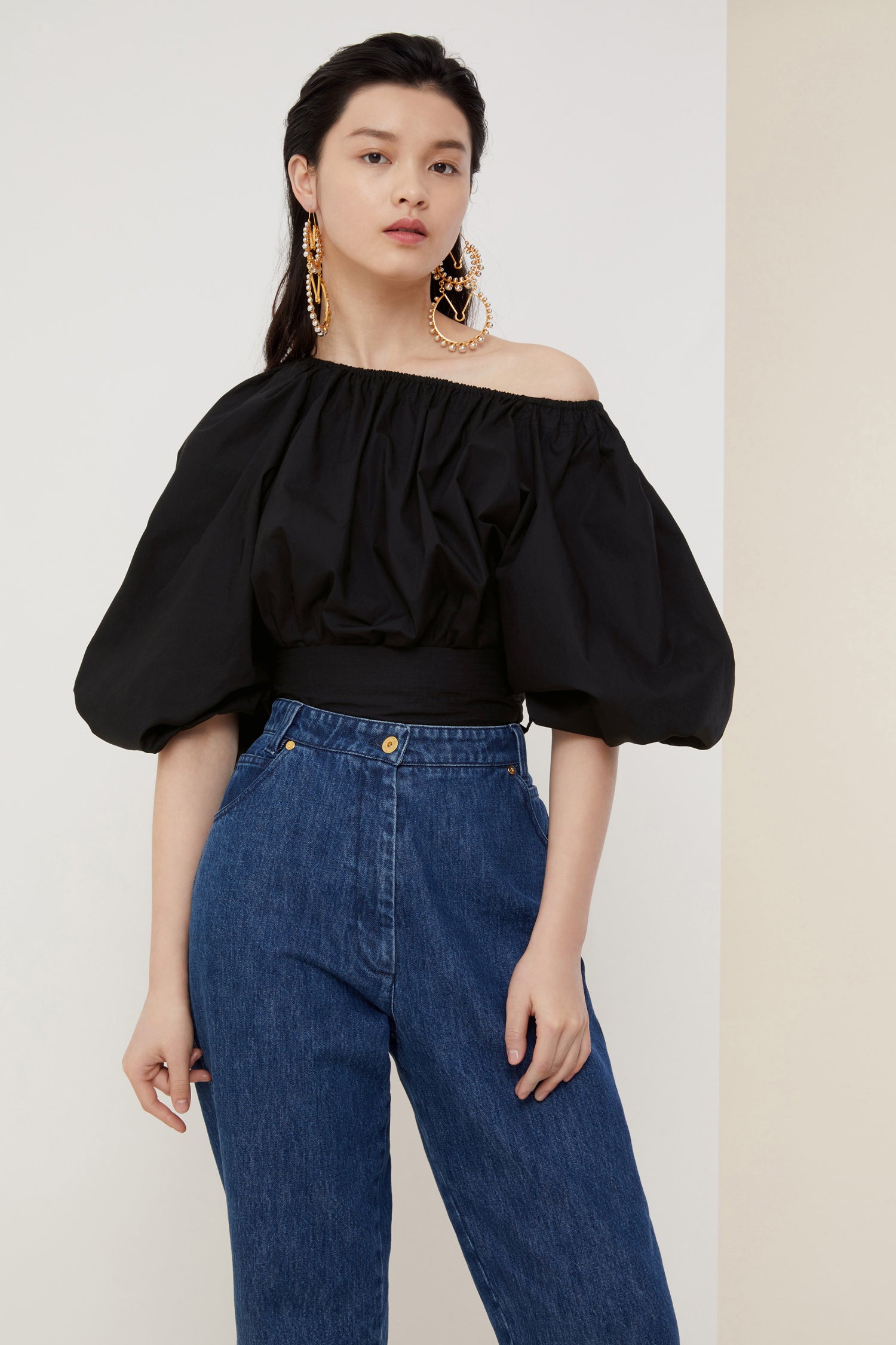 Patou Volume poplin crop top noir coton bio 34-42