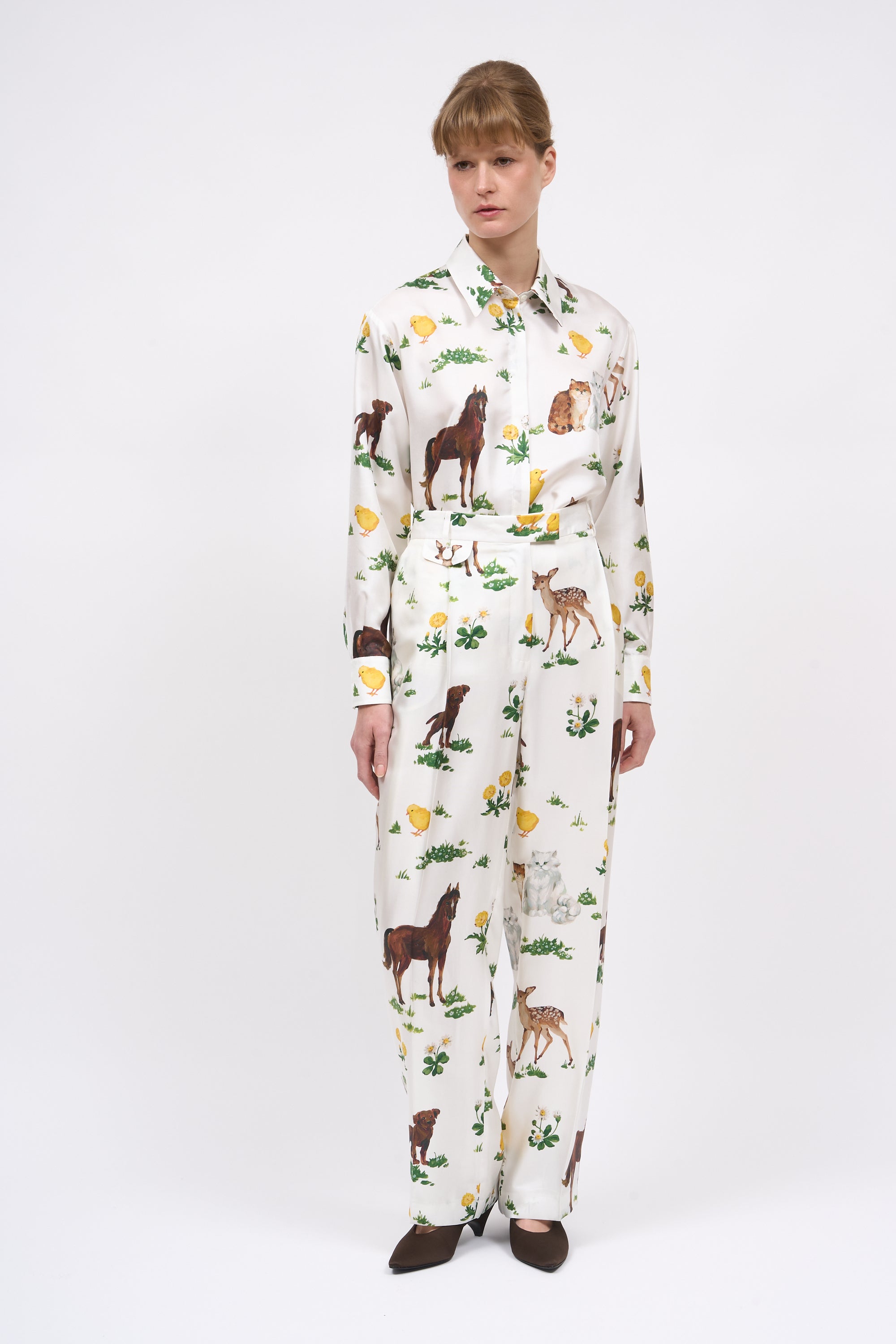 PAUL & JOE DANTE pantalon twill soie ample animalier