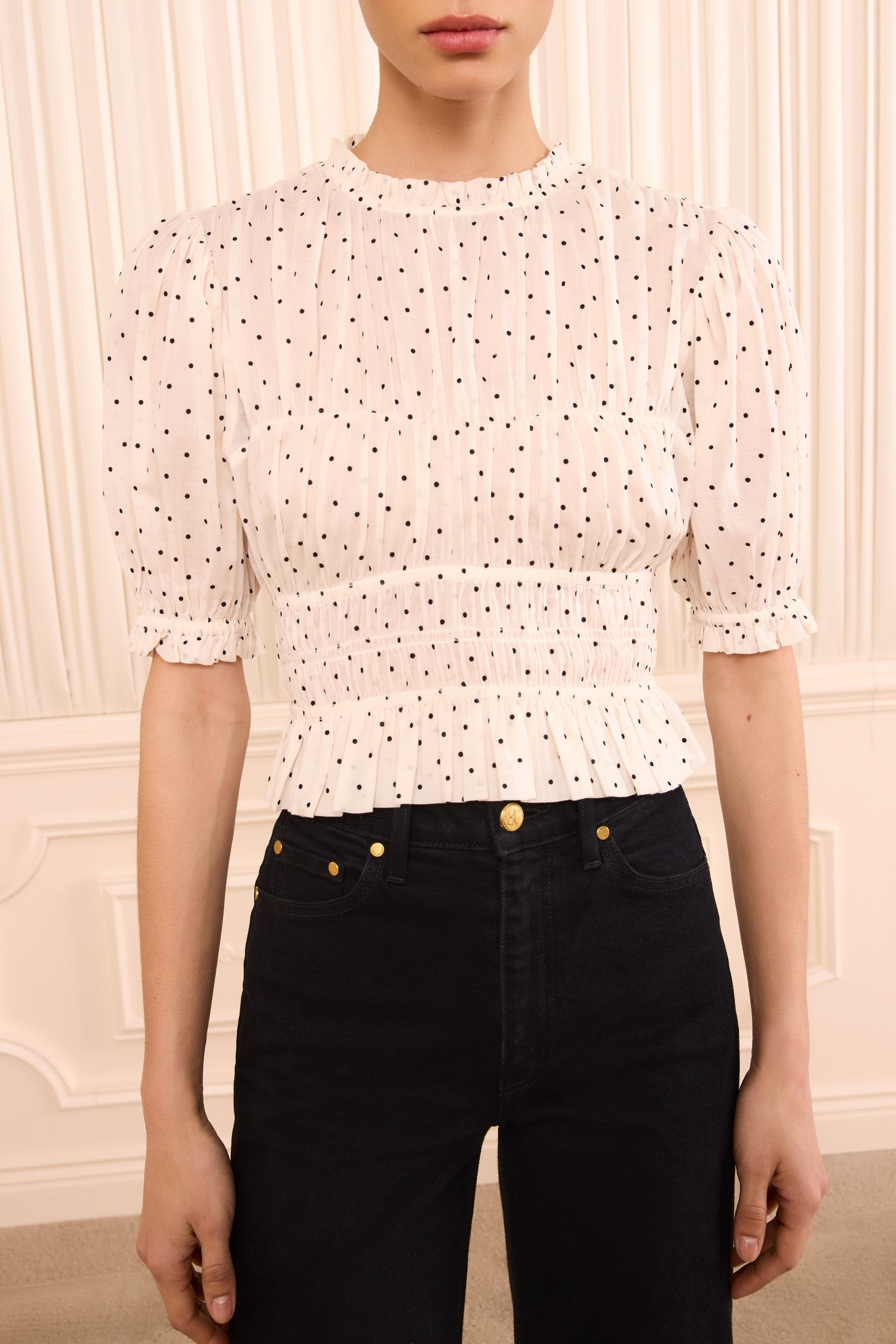 Ulla Johnson Rae top coton Blanc à pois manche courte