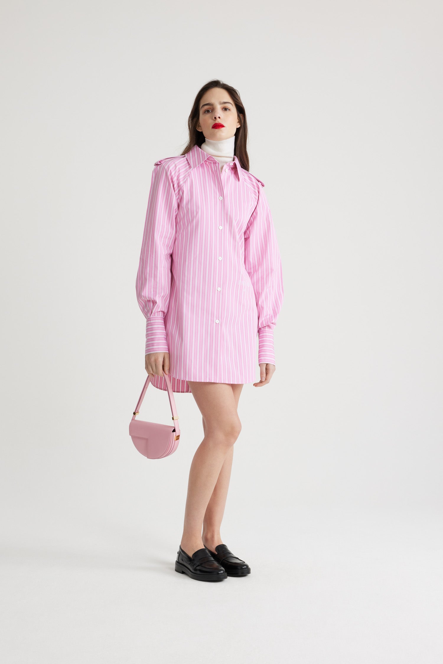 Patou H24DR153 robe chemise coton rose rayures