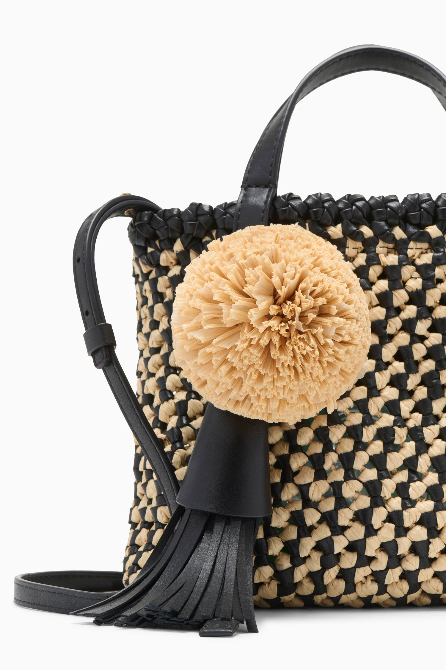 Ulla Johnson Raffia Mini Crossbody sac Noir Natural raphia cuir