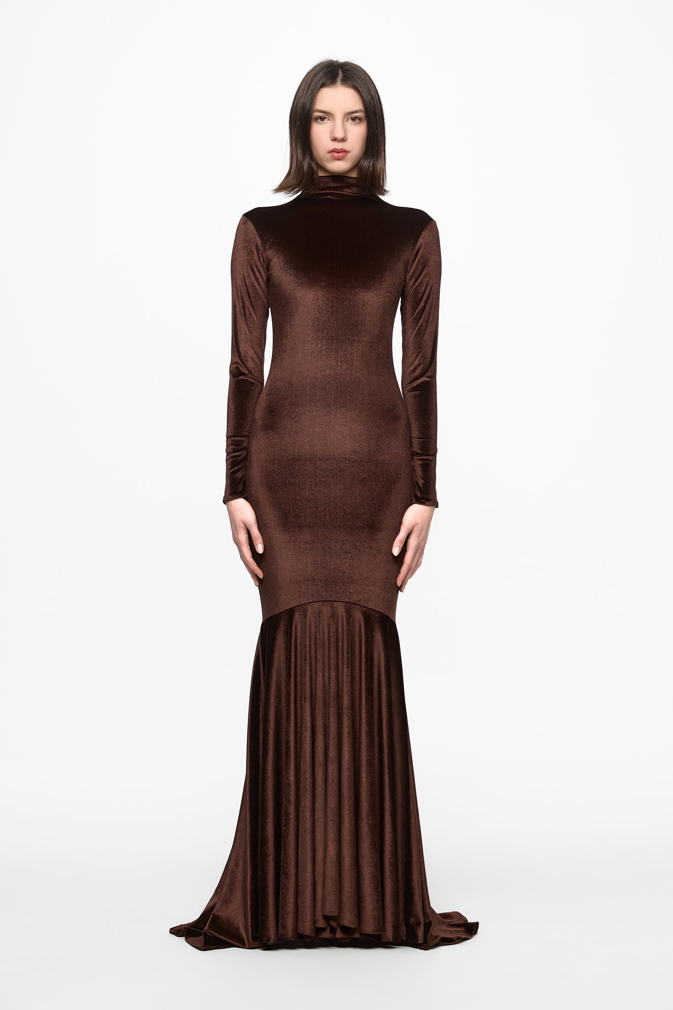 ATU Body Couture High neck robe maxi S velours marron