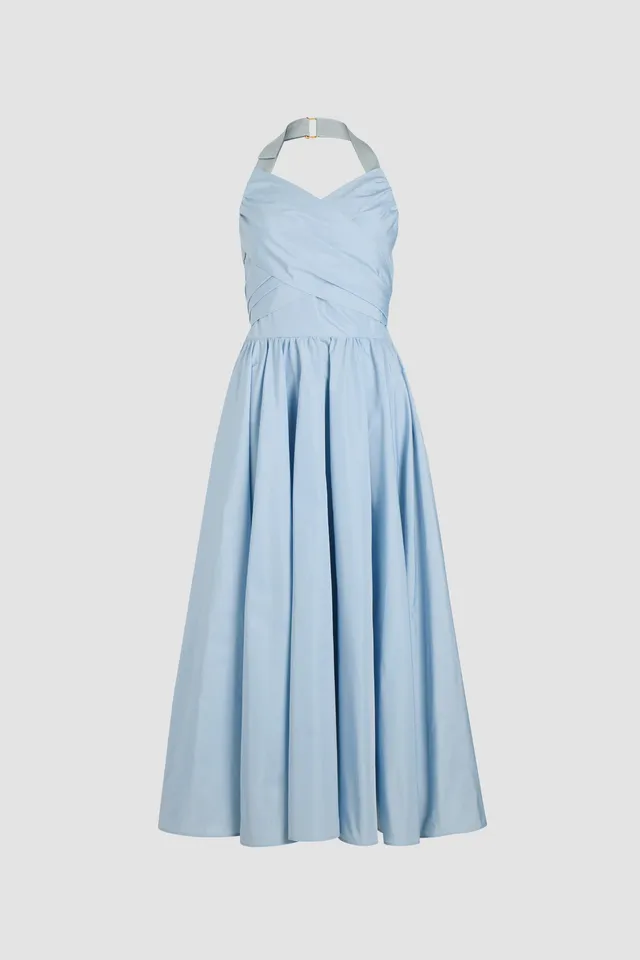 Patou P25DR185 robe maxi licol bleu perle