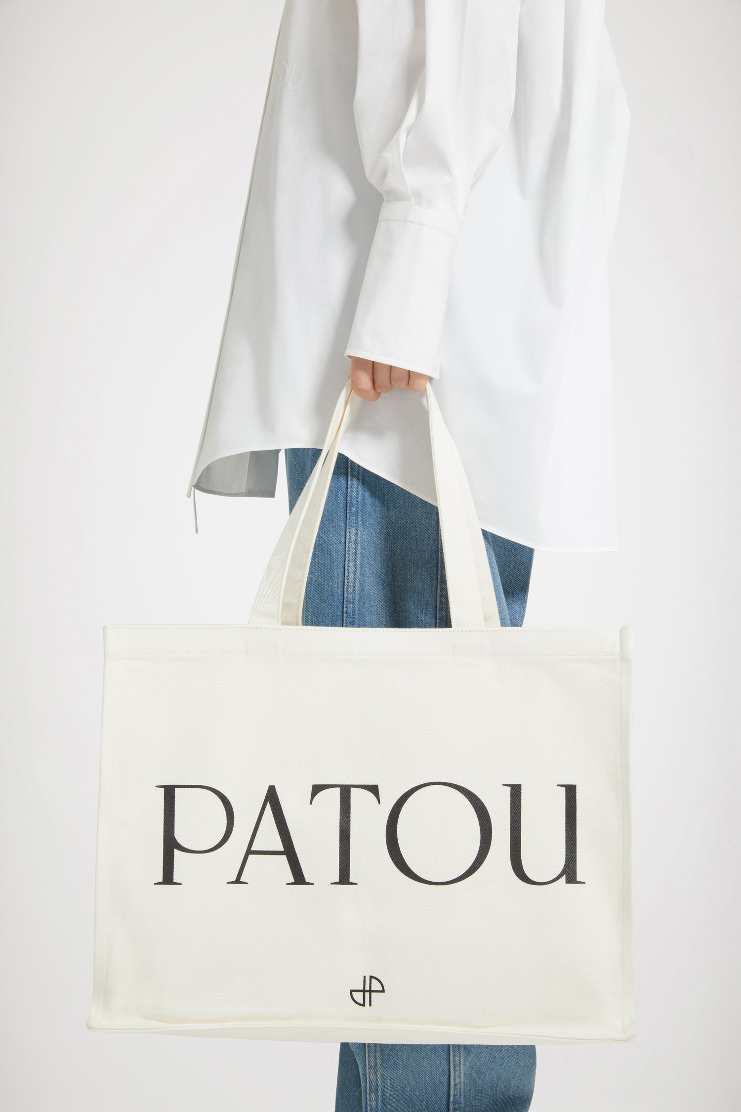 Patou AC024 tote coton bio crème logo noir TU