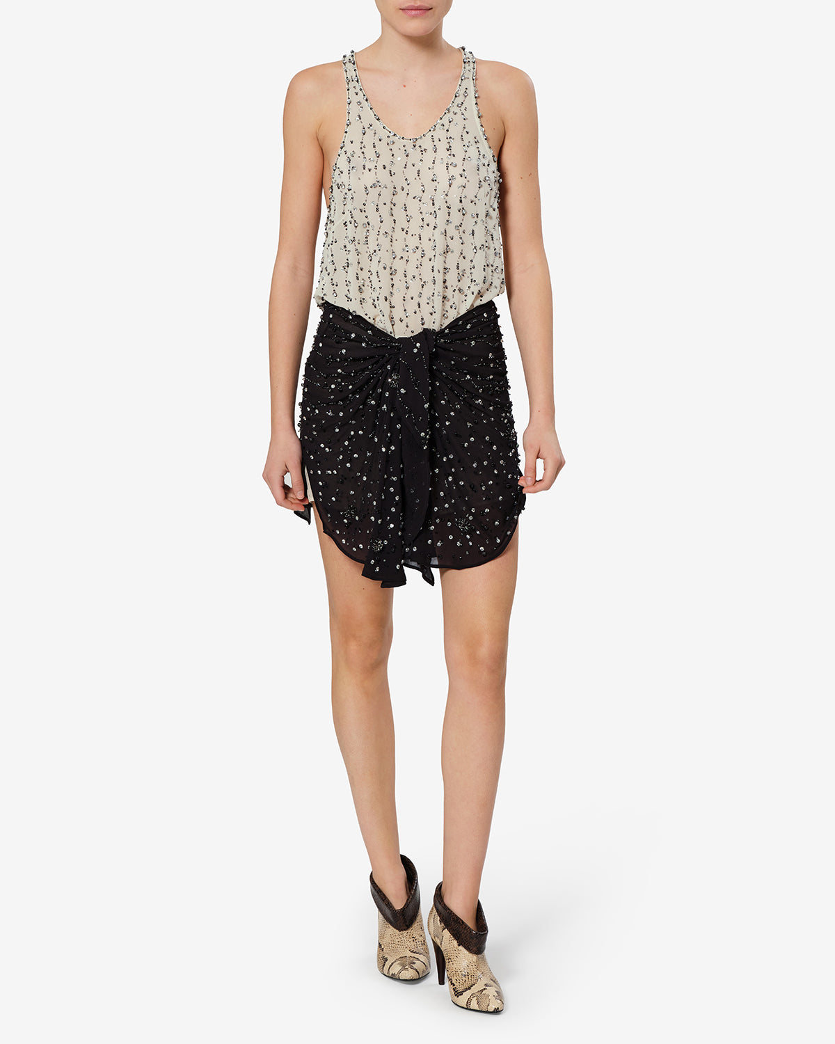 Isabel Marant Milea robe courte soie noir et écru