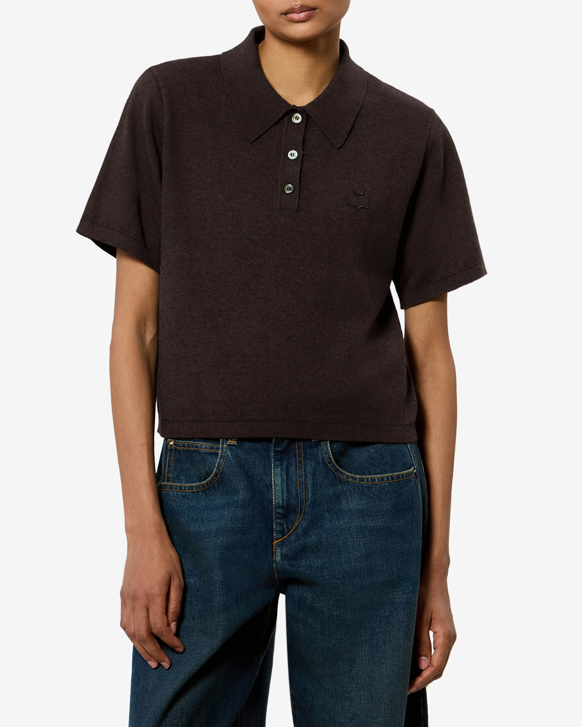 Isabel Marant Althea pull polo chocolat coton laine