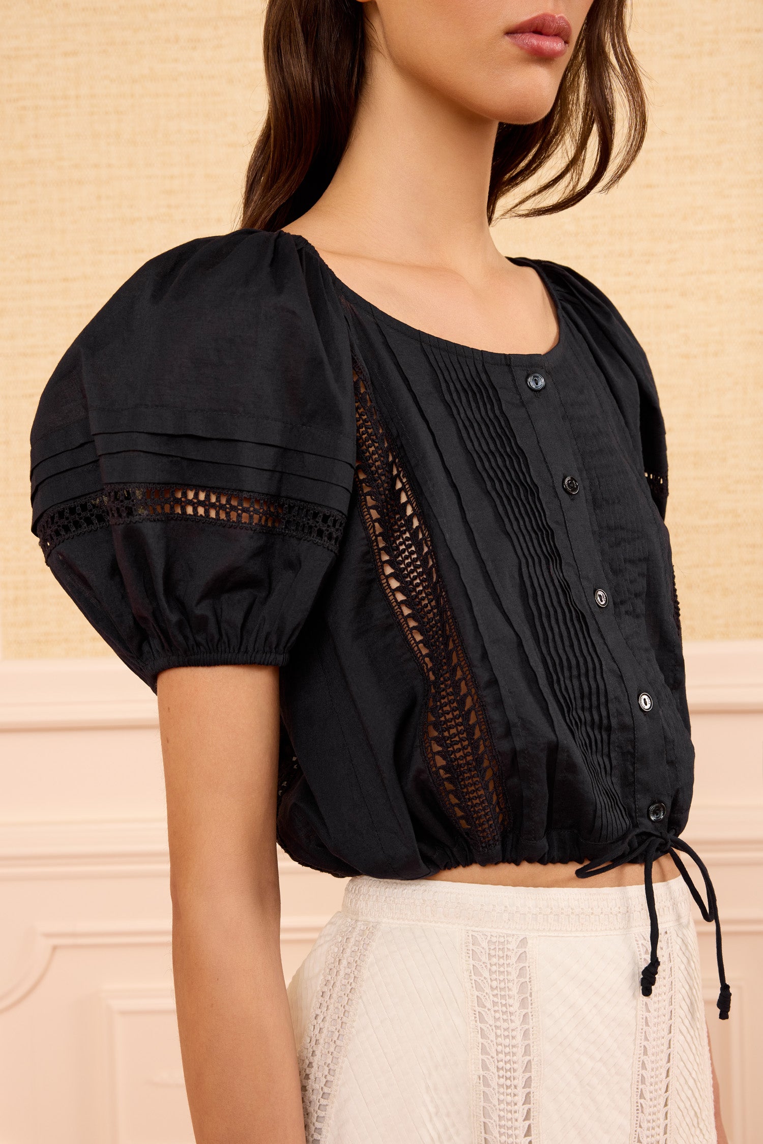 Ulla Johnson Clara top coton noir dentelle