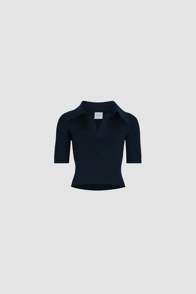 Patou KN248 polo bleu marine crêpe col large