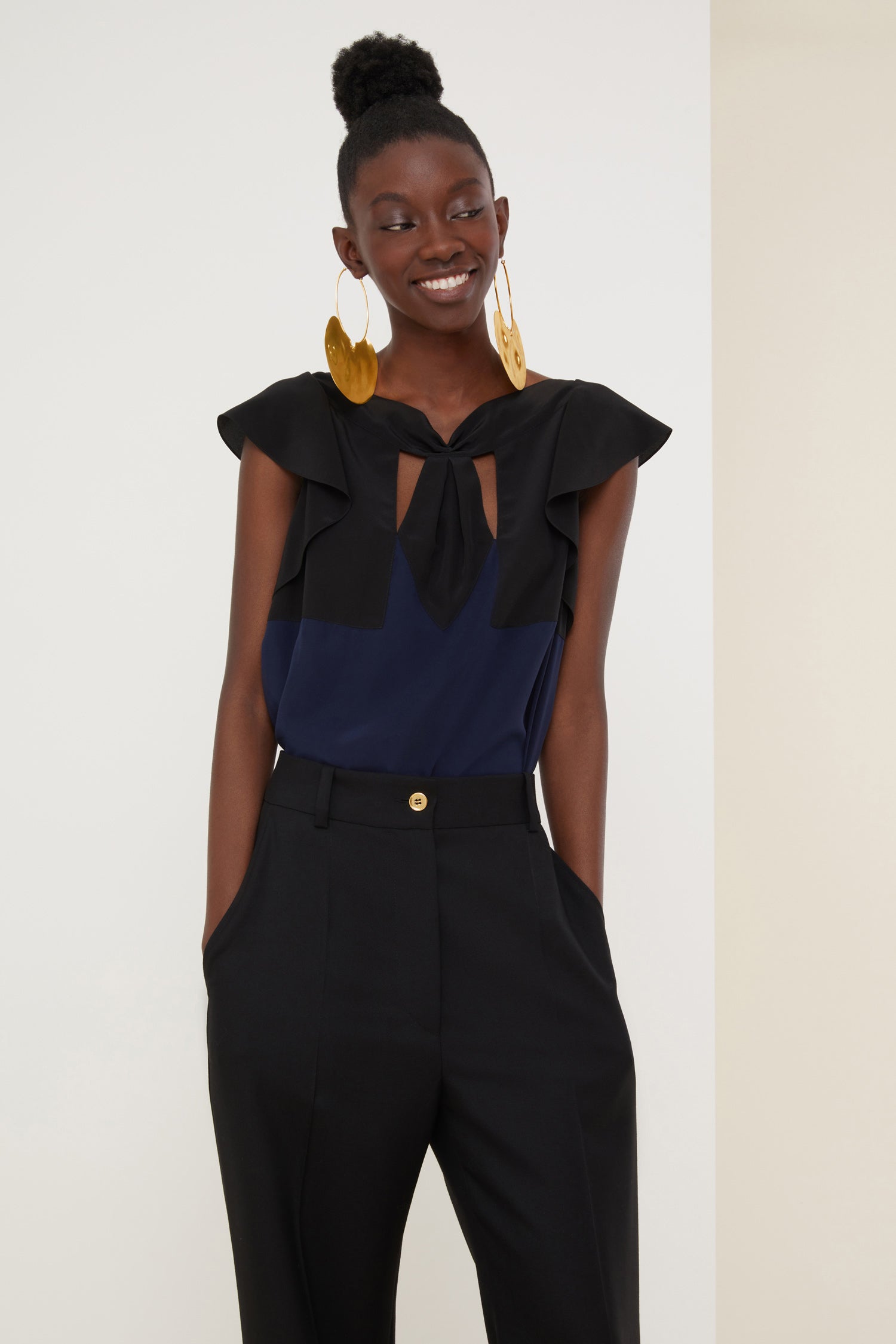 Patou Tops A20TO0150013699N top soie bleu marine noir