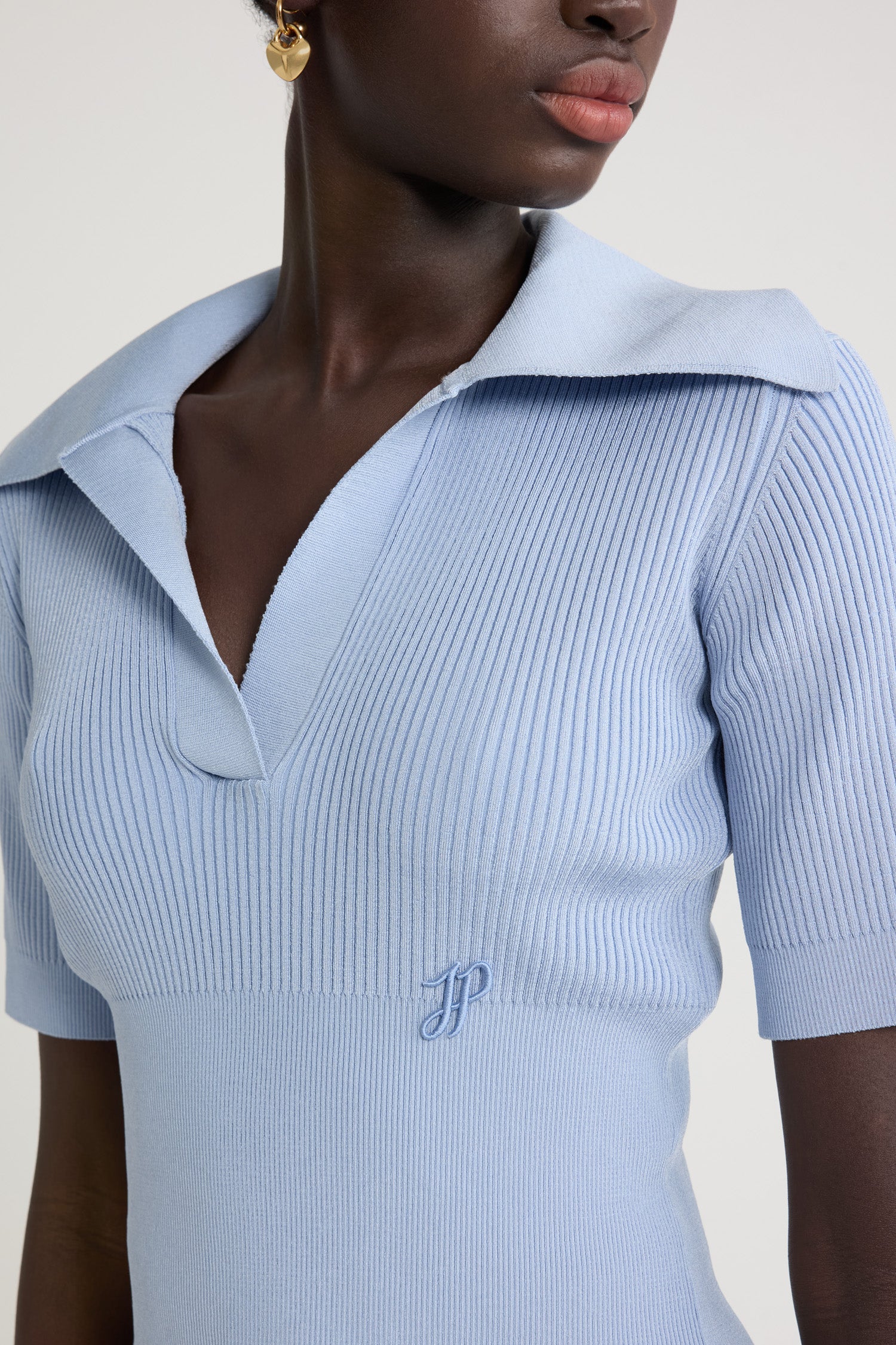 Patou Polo knit top Pearl Blue viscose XS-XXL