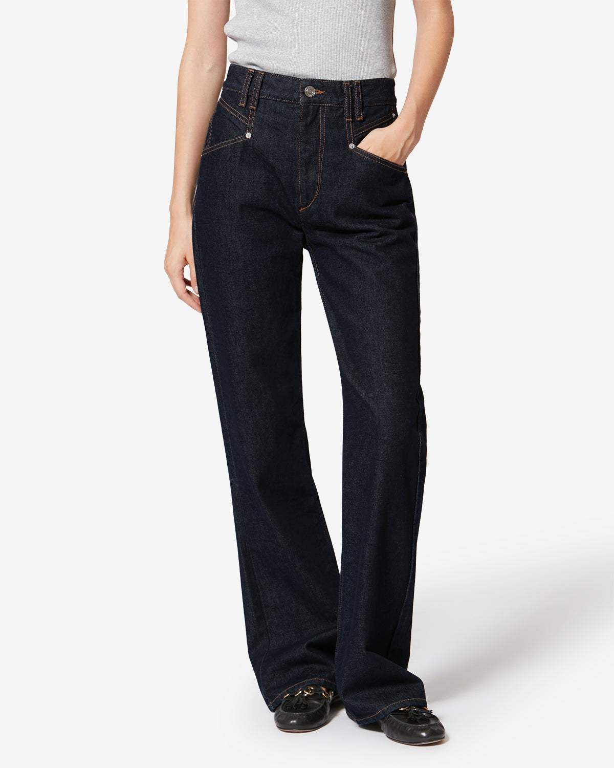 Isabel Marant Belvia jean bootcut foncé nuit coton