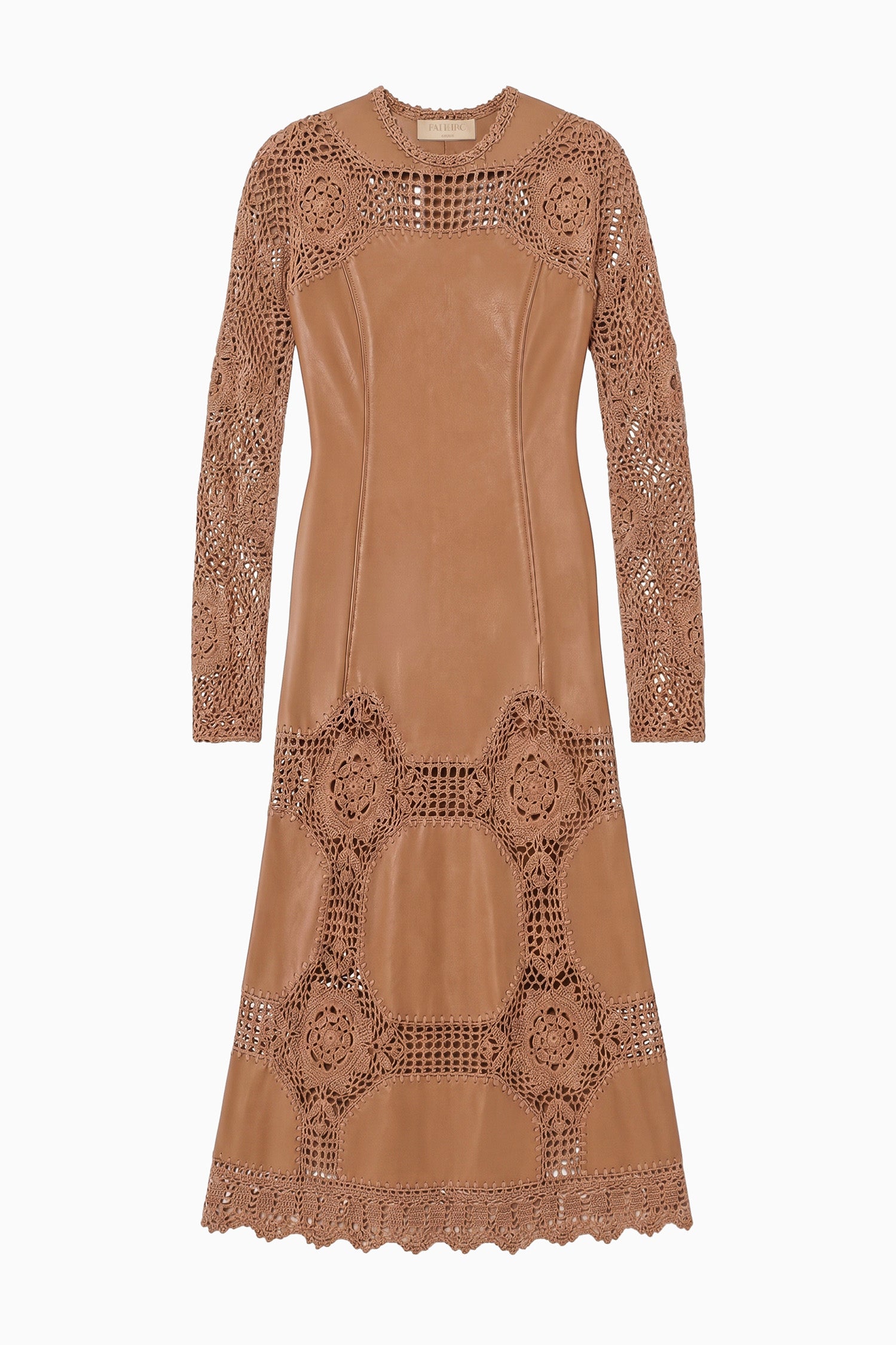 Ulla Johnson Emi robe midi crochet cuir camel